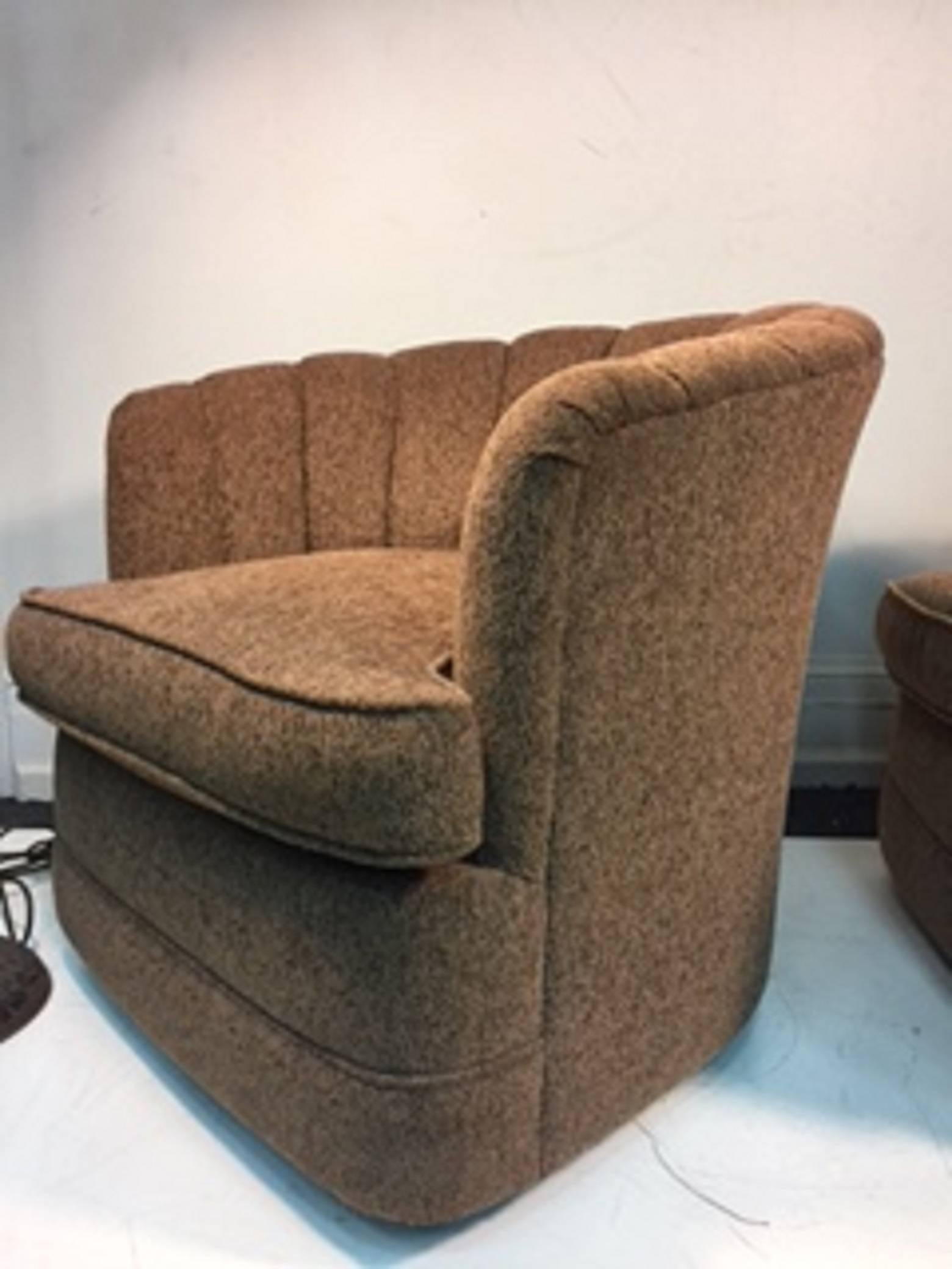 Pair of Luscious Fan Back Swivel Chairs by Milo Baughman In Good Condition For Sale In Mount Penn, PA