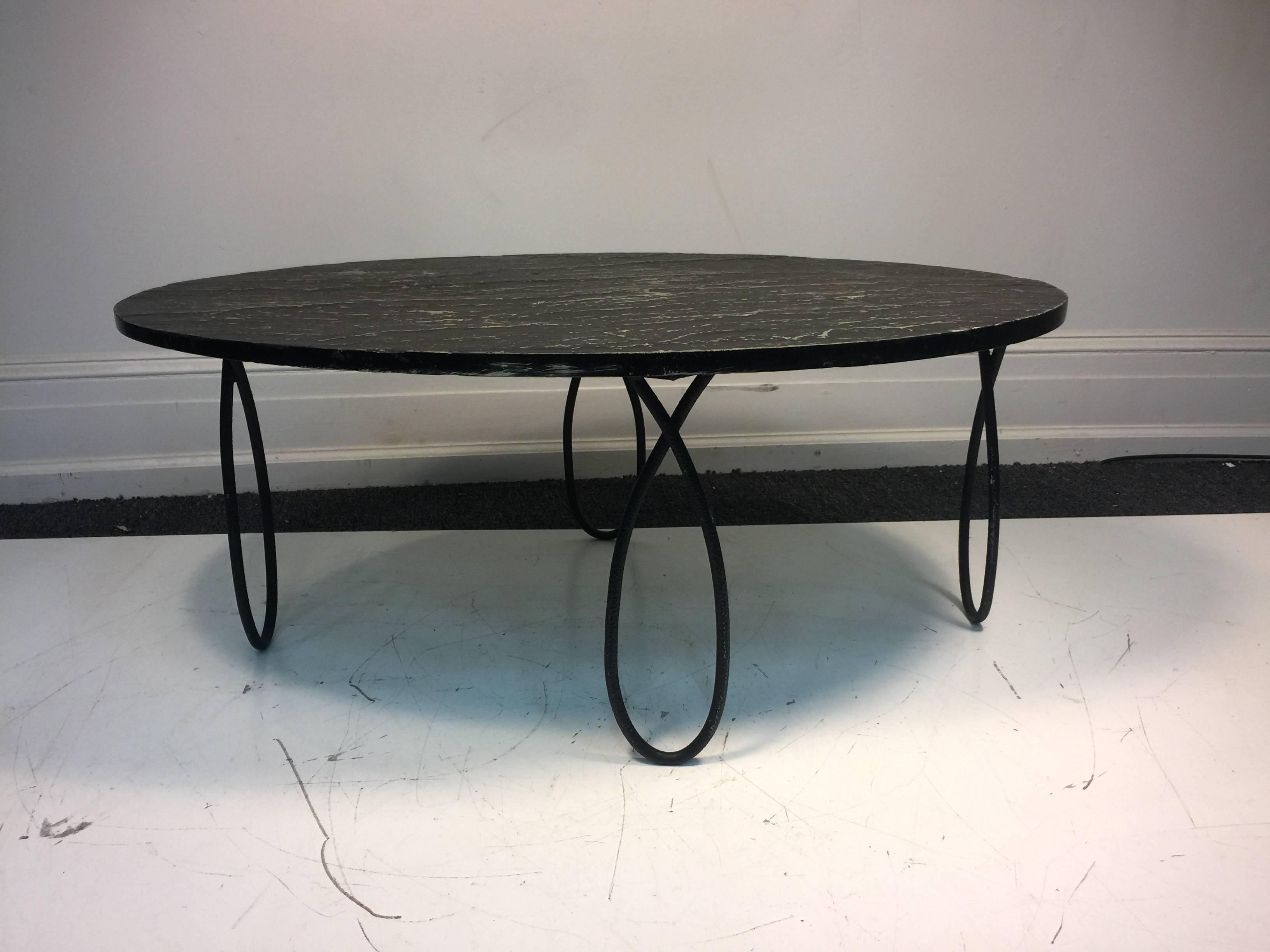 Modern Stunning Slate Top Coffee Table in the Manner of Jean Royère For Sale