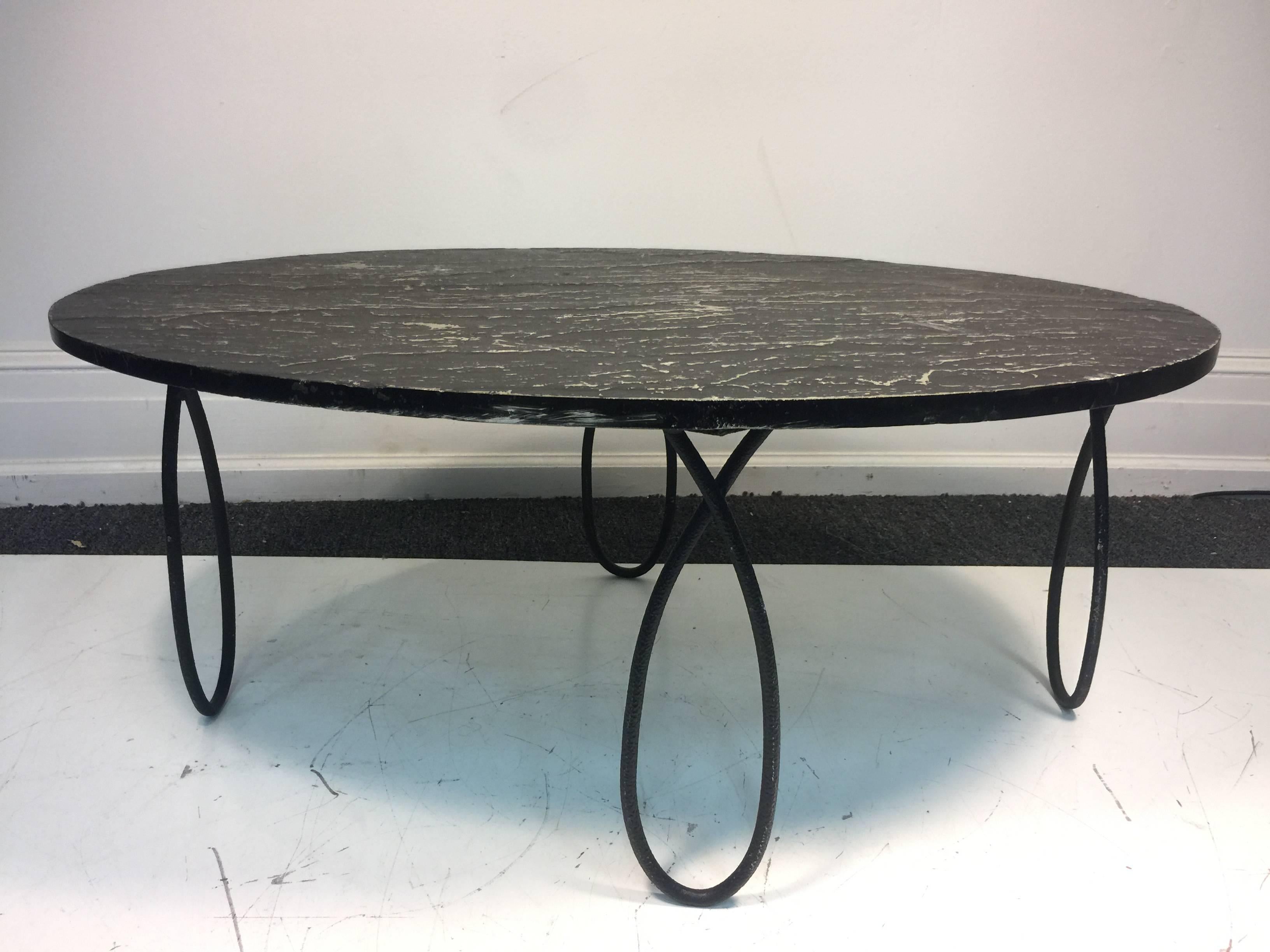 Stunning Slate Top Coffee Table in the Manner of Jean Royère In Good Condition For Sale In Mount Penn, PA