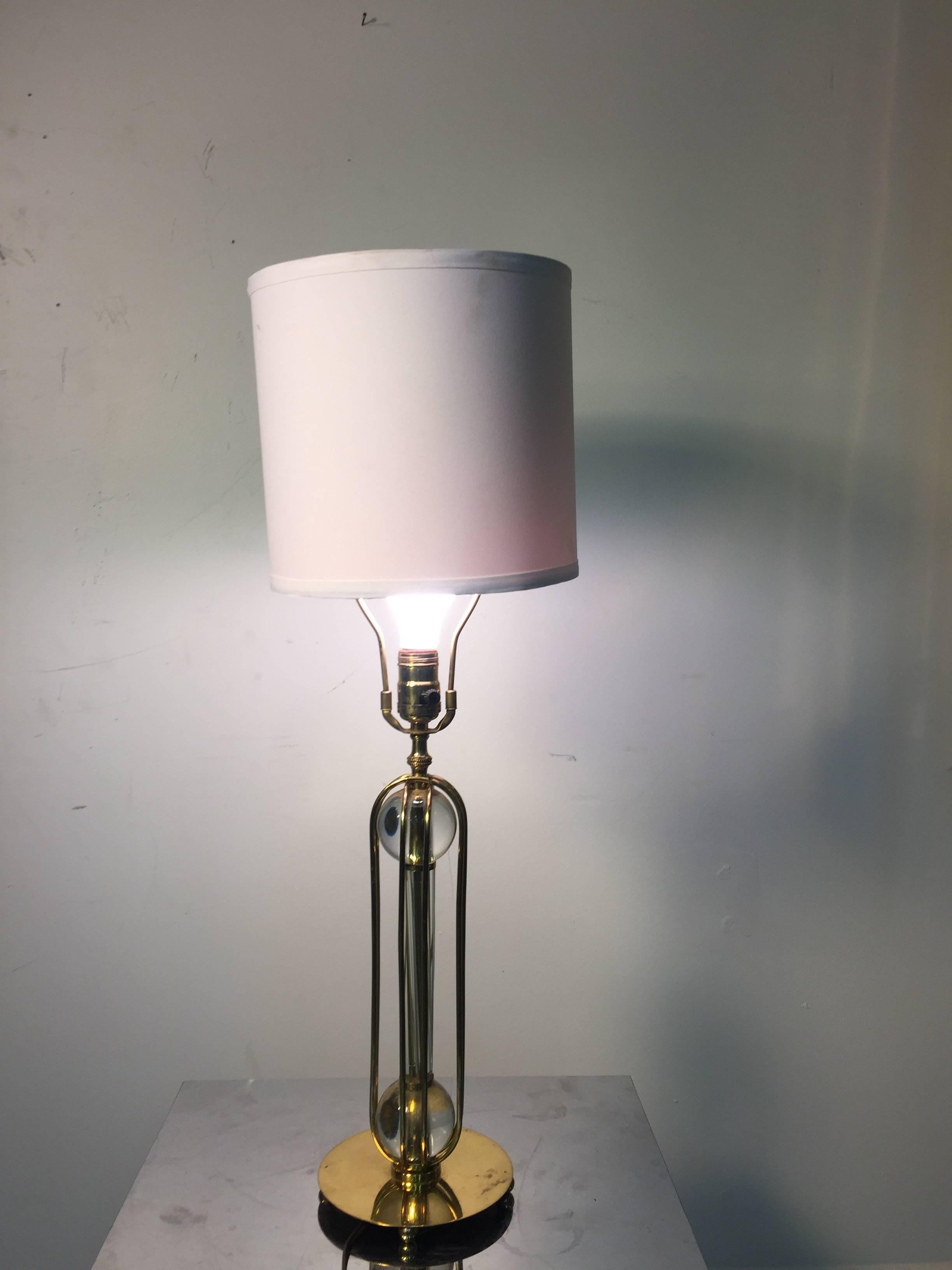 Modern Beautiful Brass Table Lamp with Glass Ball and Cage Design For Sale