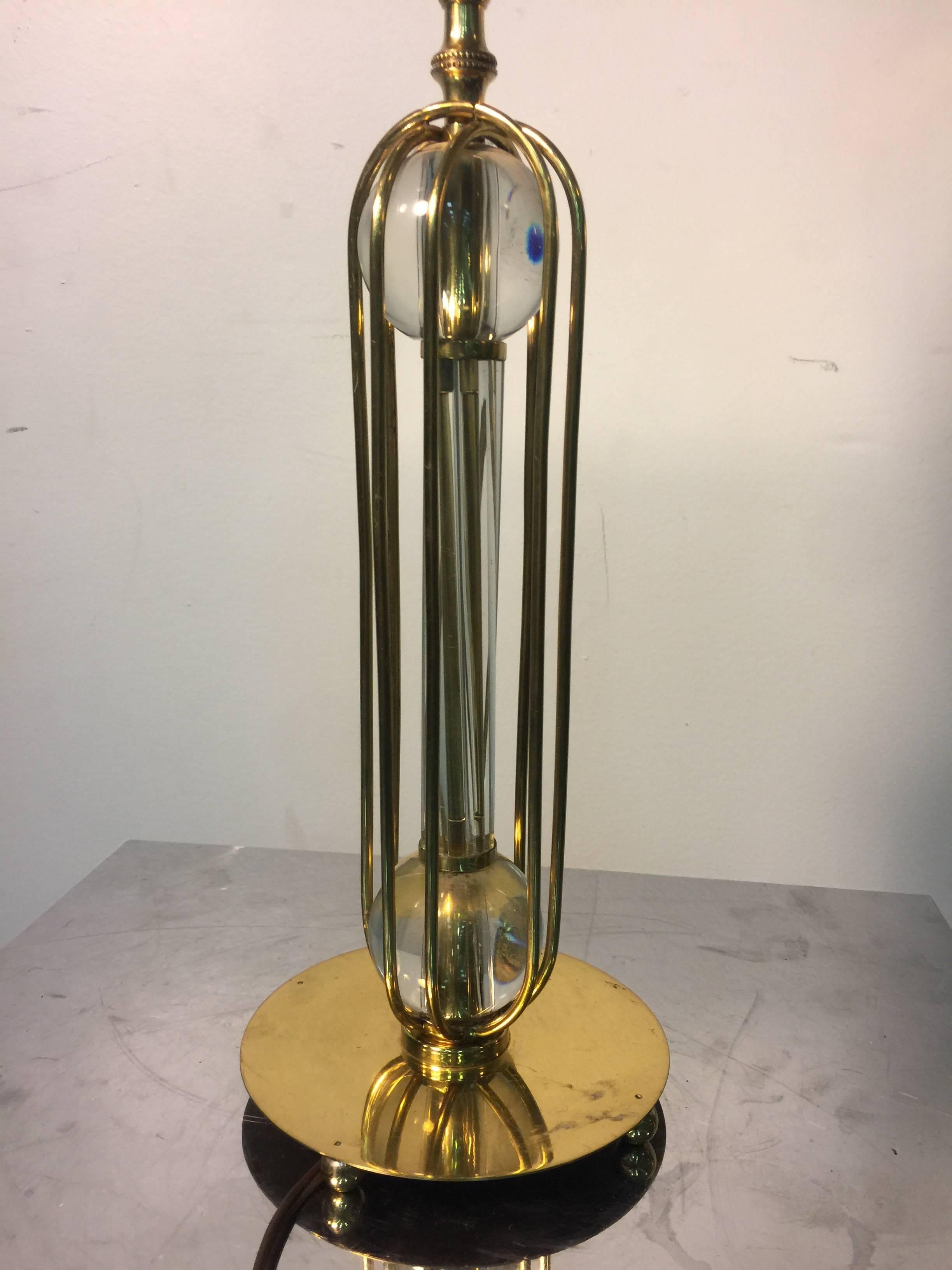 Beautiful Brass Table Lamp with Glass Ball and Cage Design For Sale 1