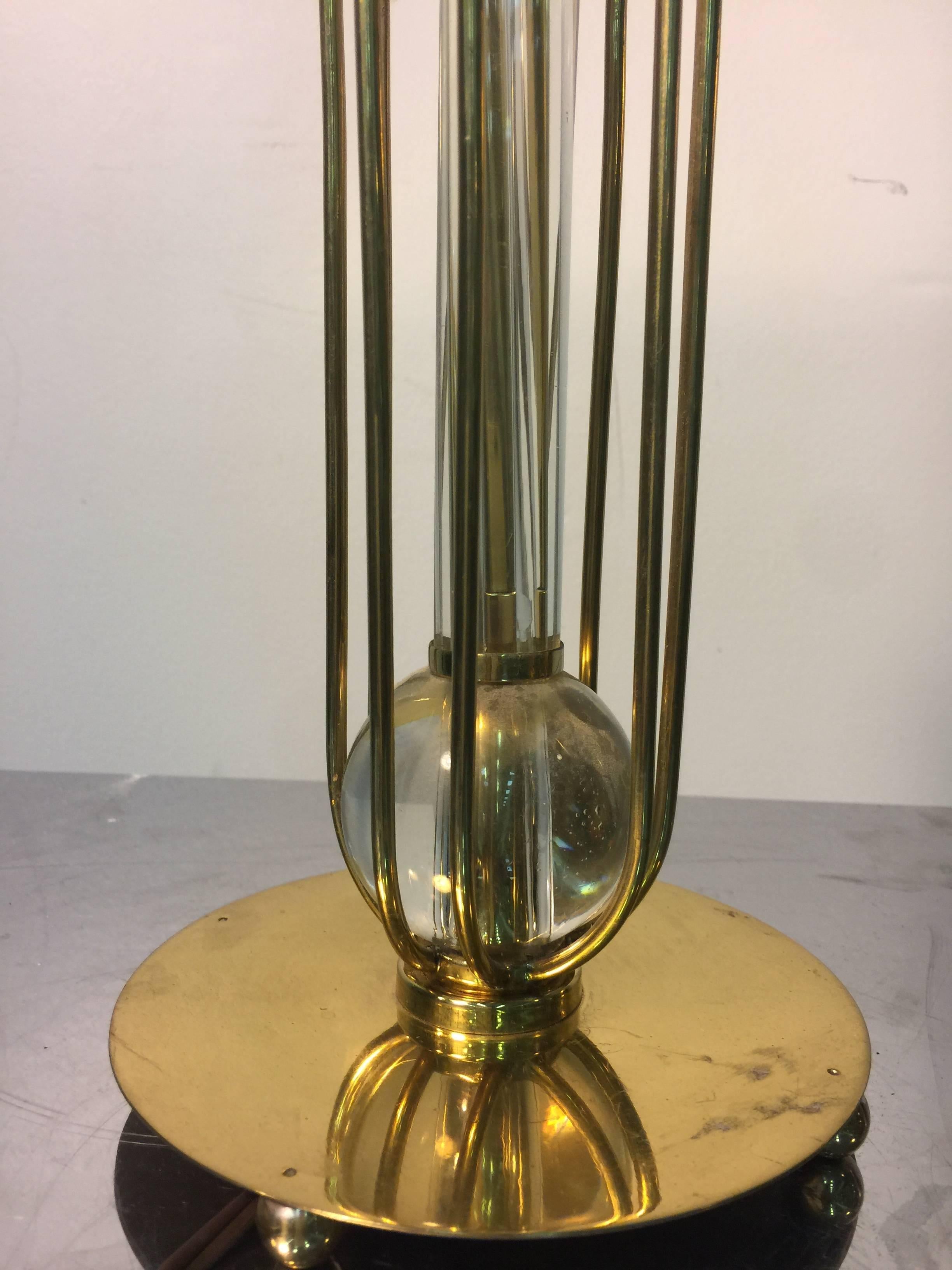Beautiful Brass Table Lamp with Glass Ball and Cage Design For Sale 2