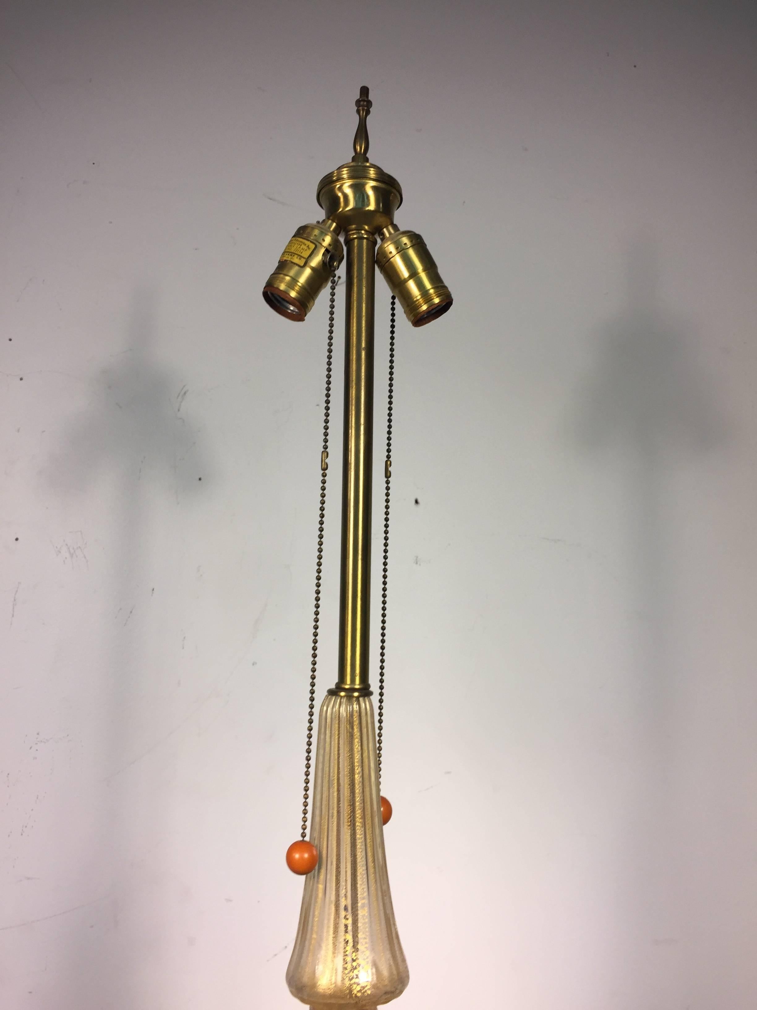 Luscious Murano Glass Table Lamp with Rich Gold Flakes by Marbro In Good Condition For Sale In Mount Penn, PA
