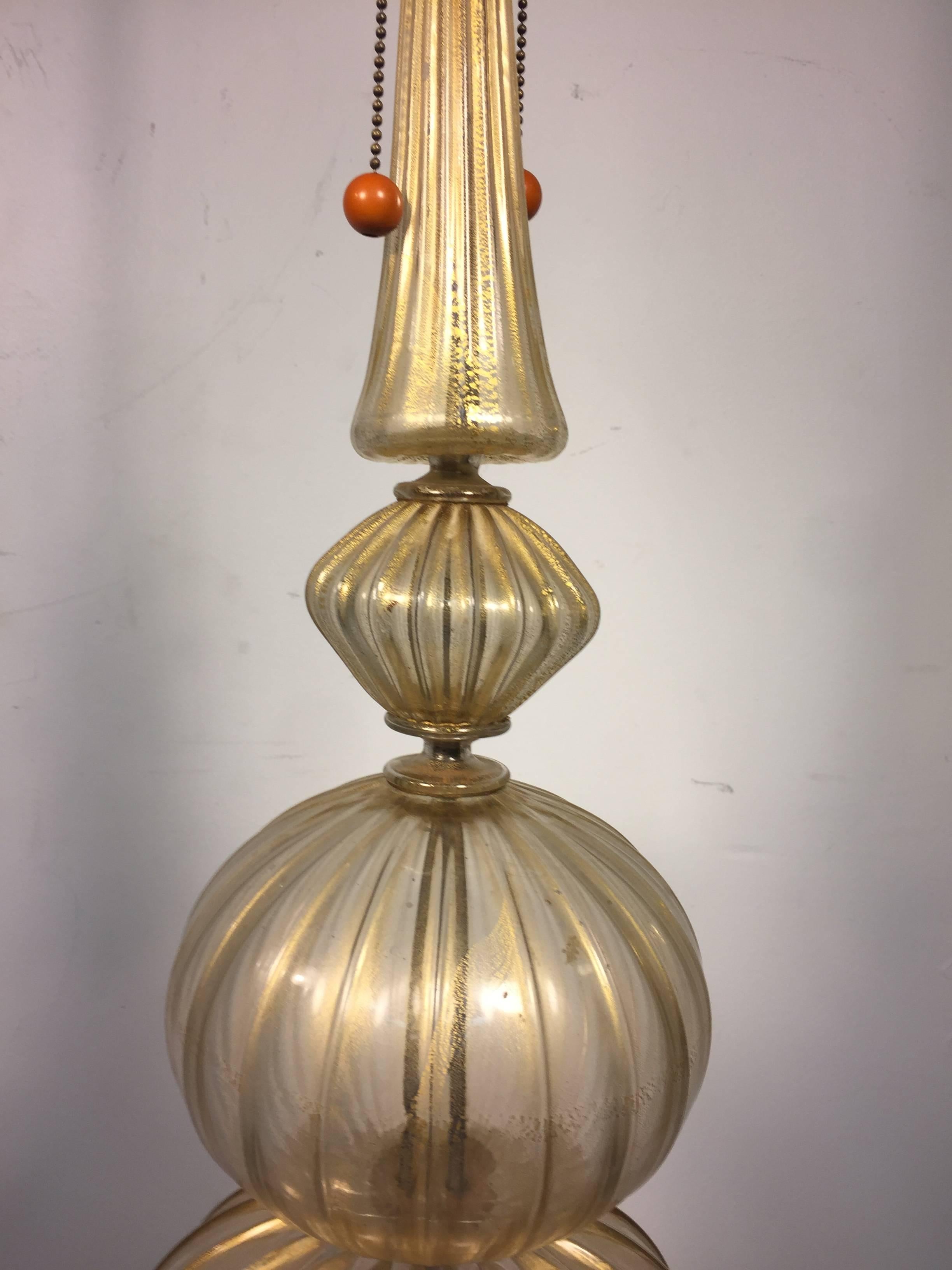 American Luscious Murano Glass Table Lamp with Rich Gold Flakes by Marbro For Sale
