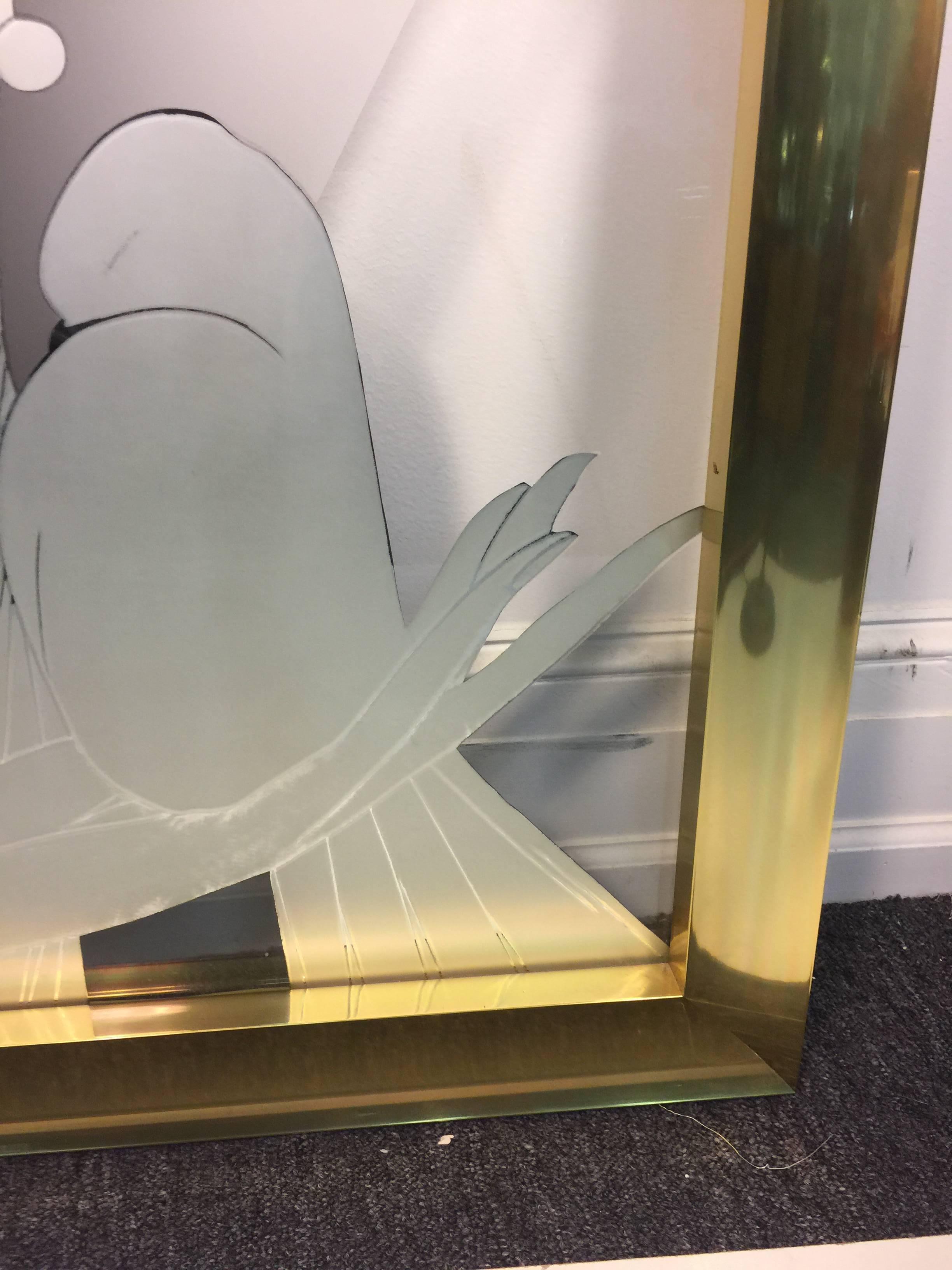 Fabulous Art Deco Revival Painting on Glass of a Glamorous Flapper and Dove For Sale 3