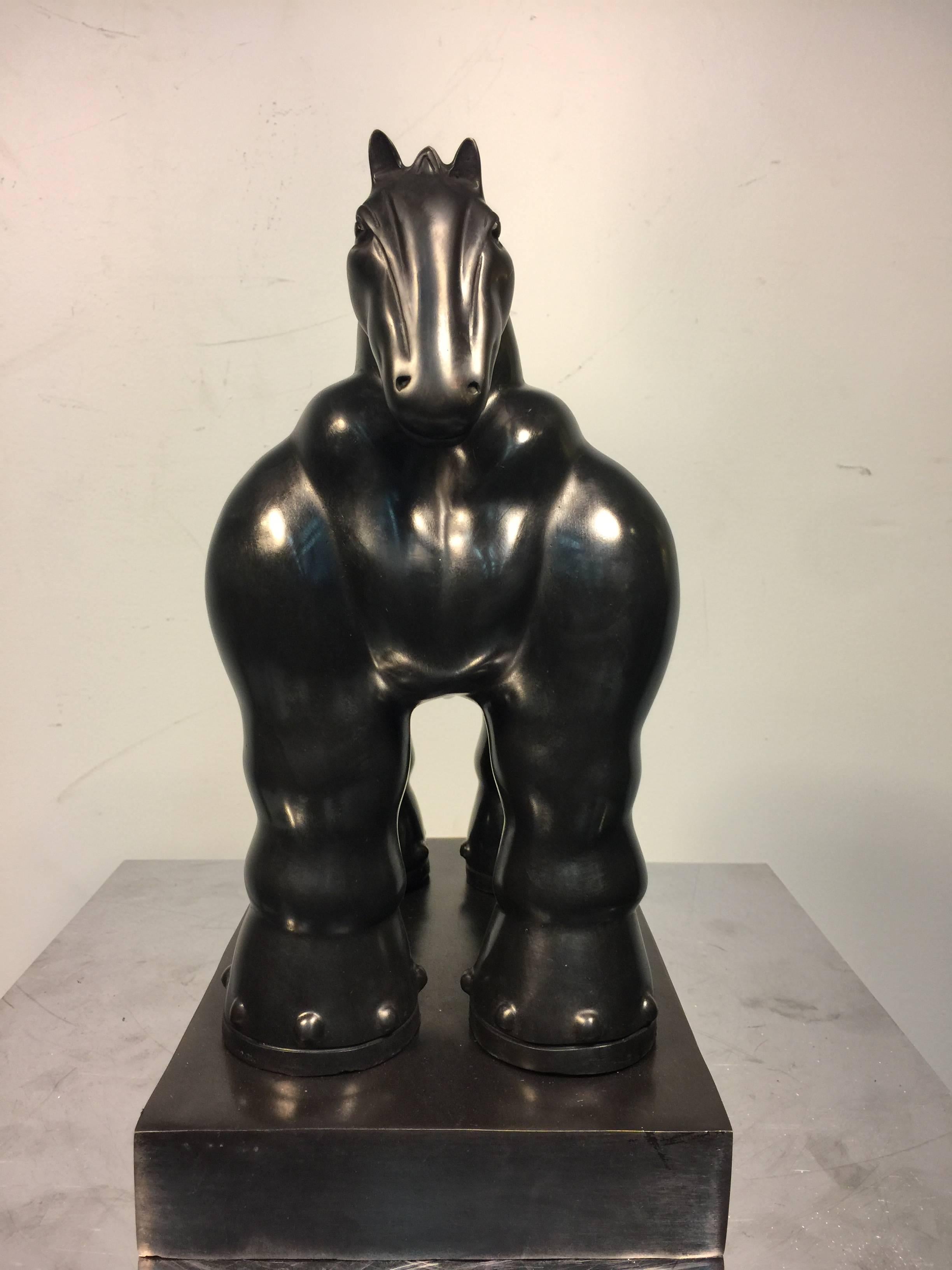 Fantastic bronze Trojan horse sculpture recast after the famous Fernando Botero horse. A great piece for any placement in a high end modern setting. Stamped, Botero 2/6, 20th century.This is a high Quality Reproduction though the casting foundry is
