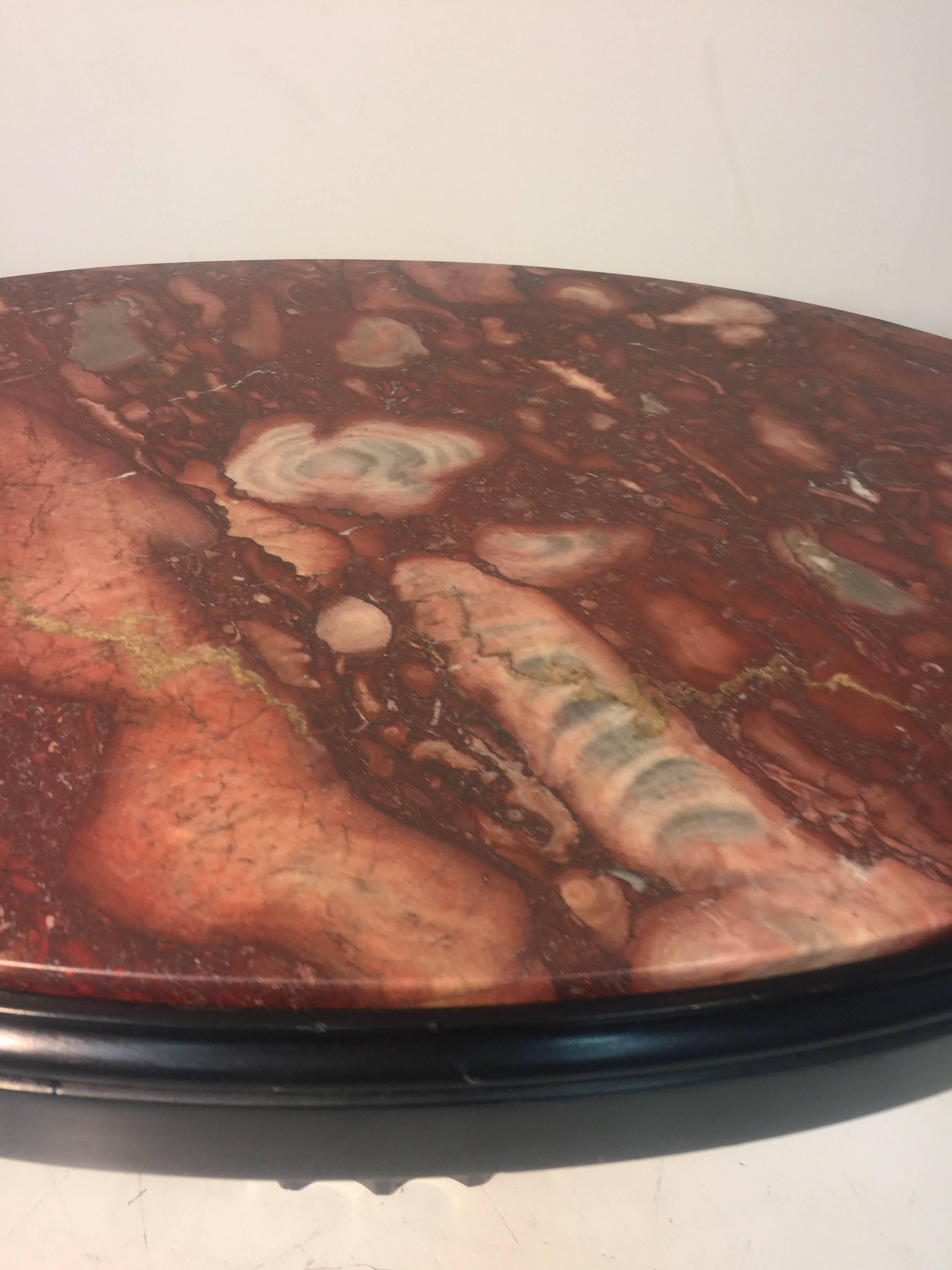 American Magnificent Oval Rose Colored Marble-Top Coffee Table Attributed to Dunbar For Sale