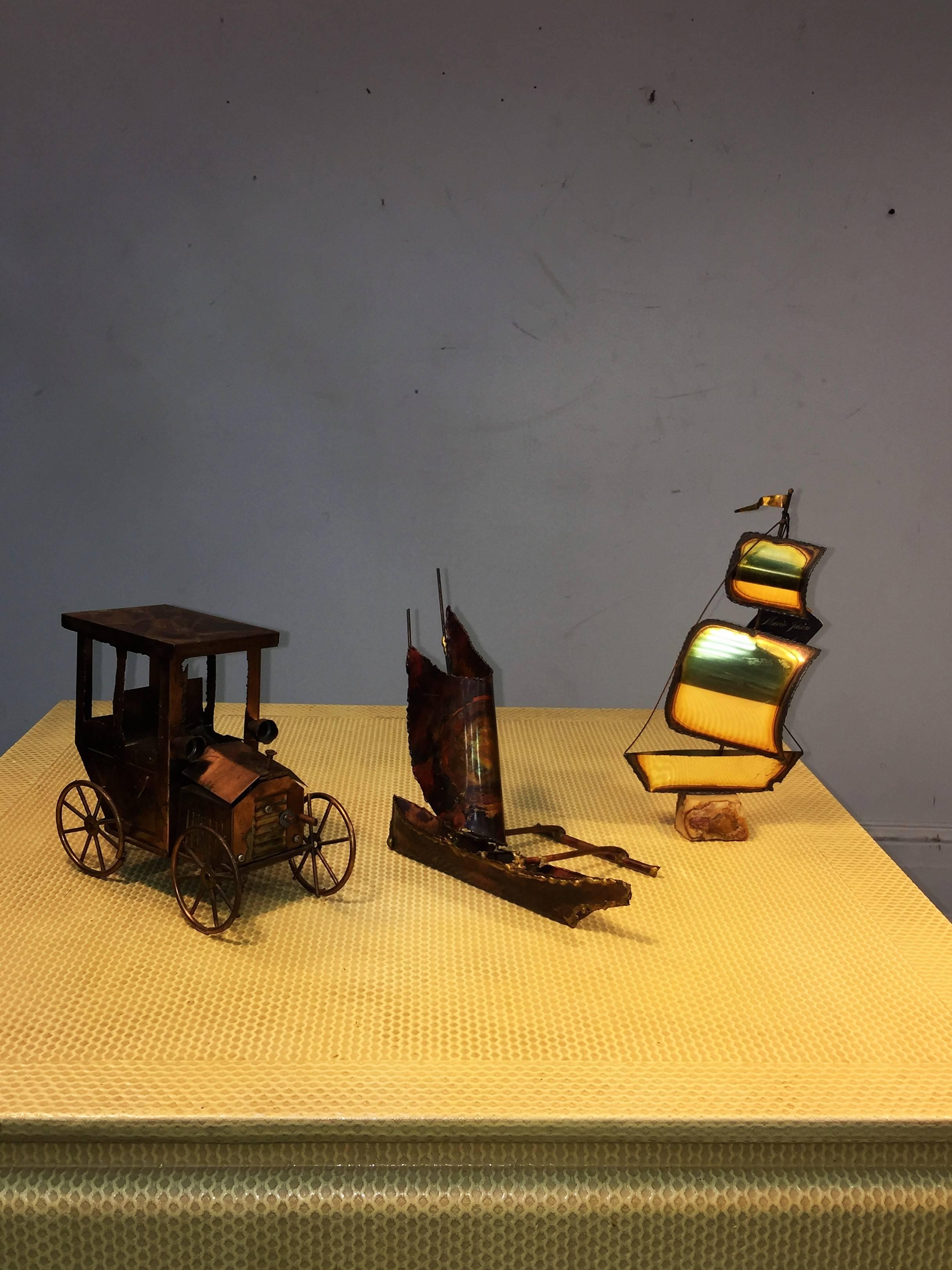 Great Trio of Interesting, 1970s Brutalist Mixed Metal Sculptures In Excellent Condition For Sale In Mount Penn, PA