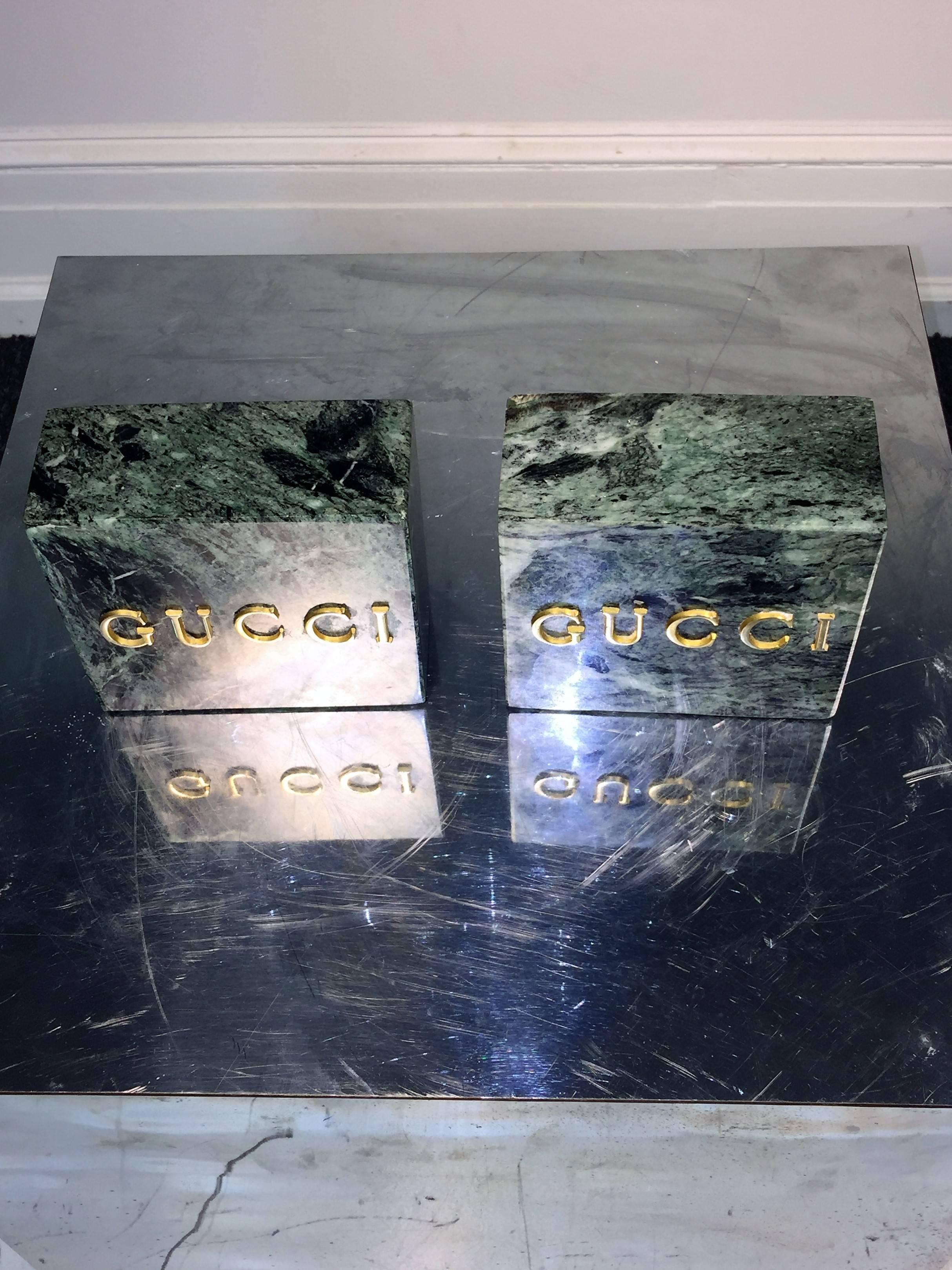Modern Pair of 1970s Green Marble Gucci Bookends For Sale