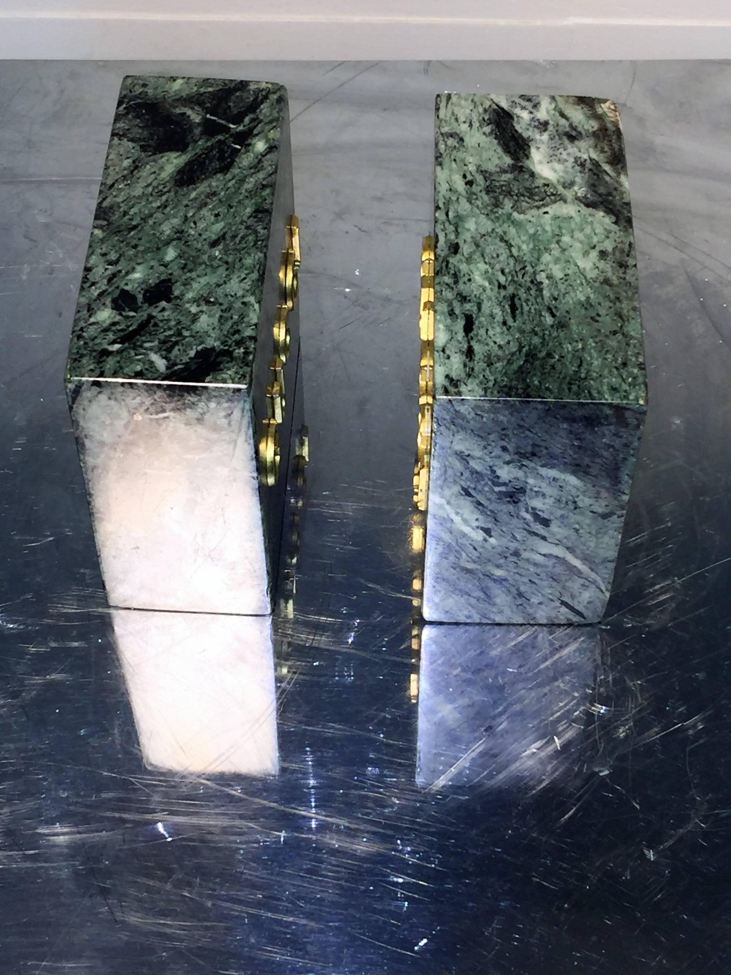 Polished Pair of 1970s Green Marble Gucci Bookends For Sale
