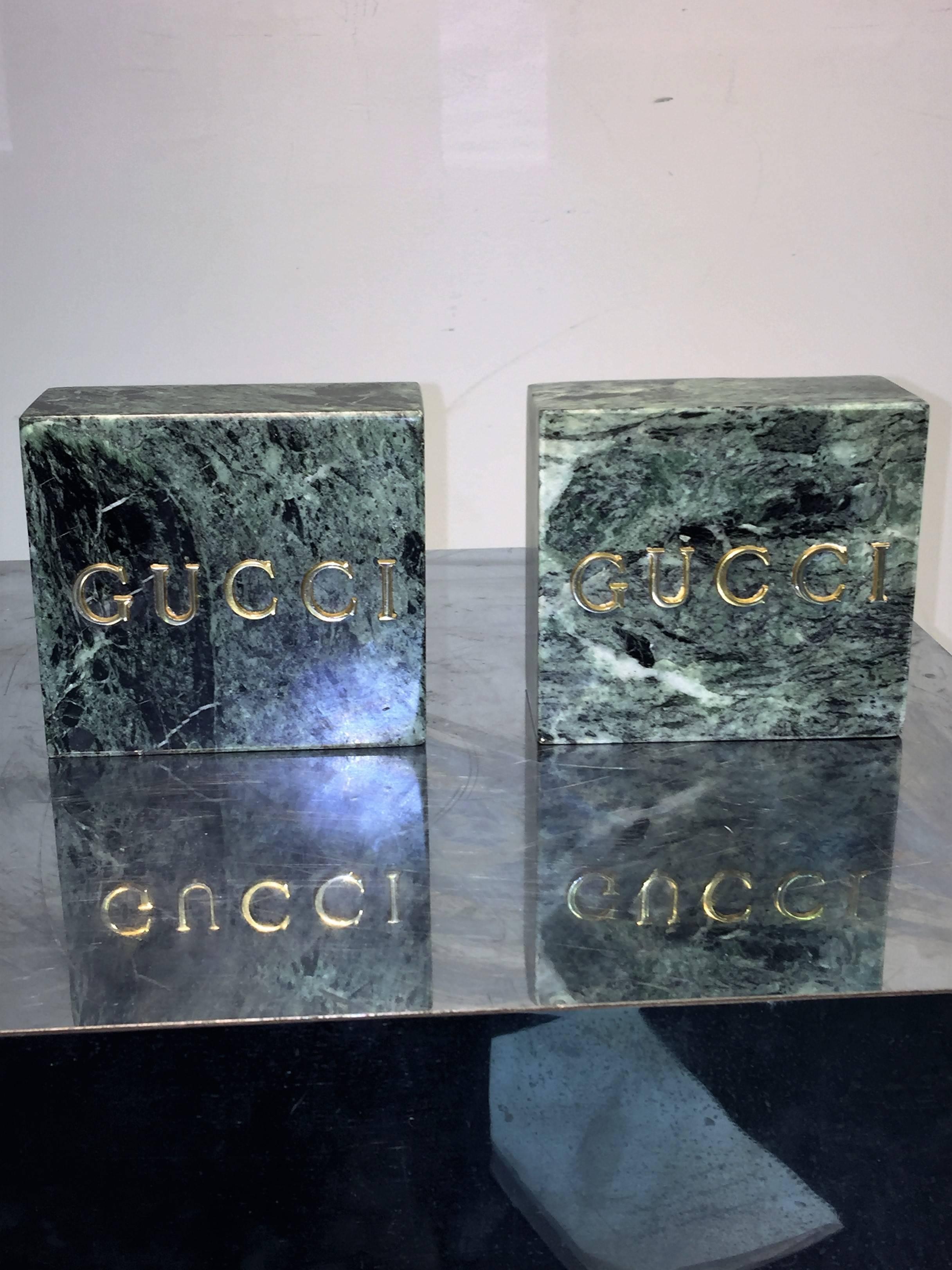 Late 20th Century Pair of 1970s Green Marble Gucci Bookends For Sale