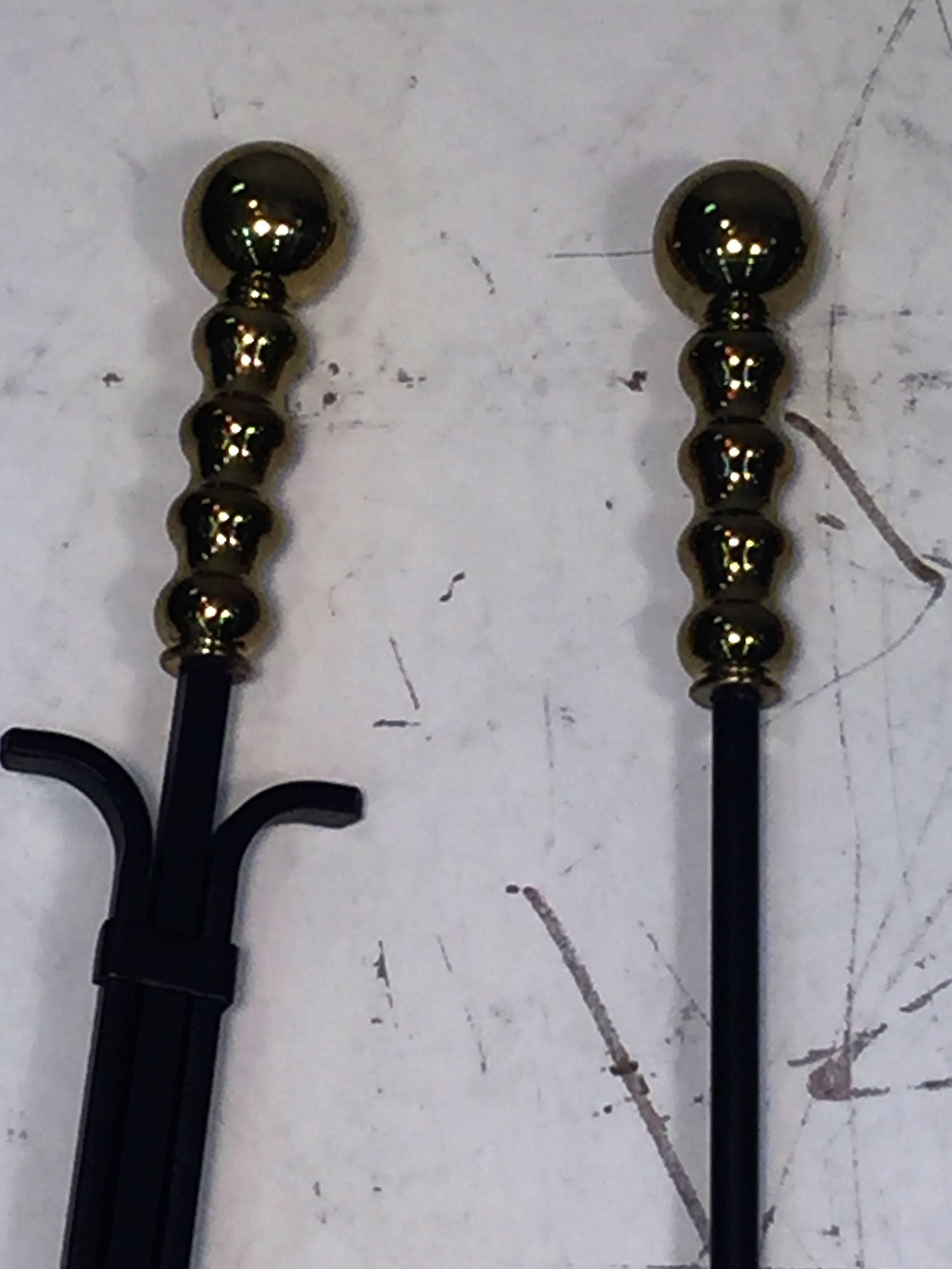 Late 20th Century Modernist 1970s Descending Brass Ball Design Fire Tools For Sale