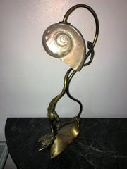 Mysterious Art Nouveau Bronze Dragonesque Panther Lamp with Nautilus Shell Shade