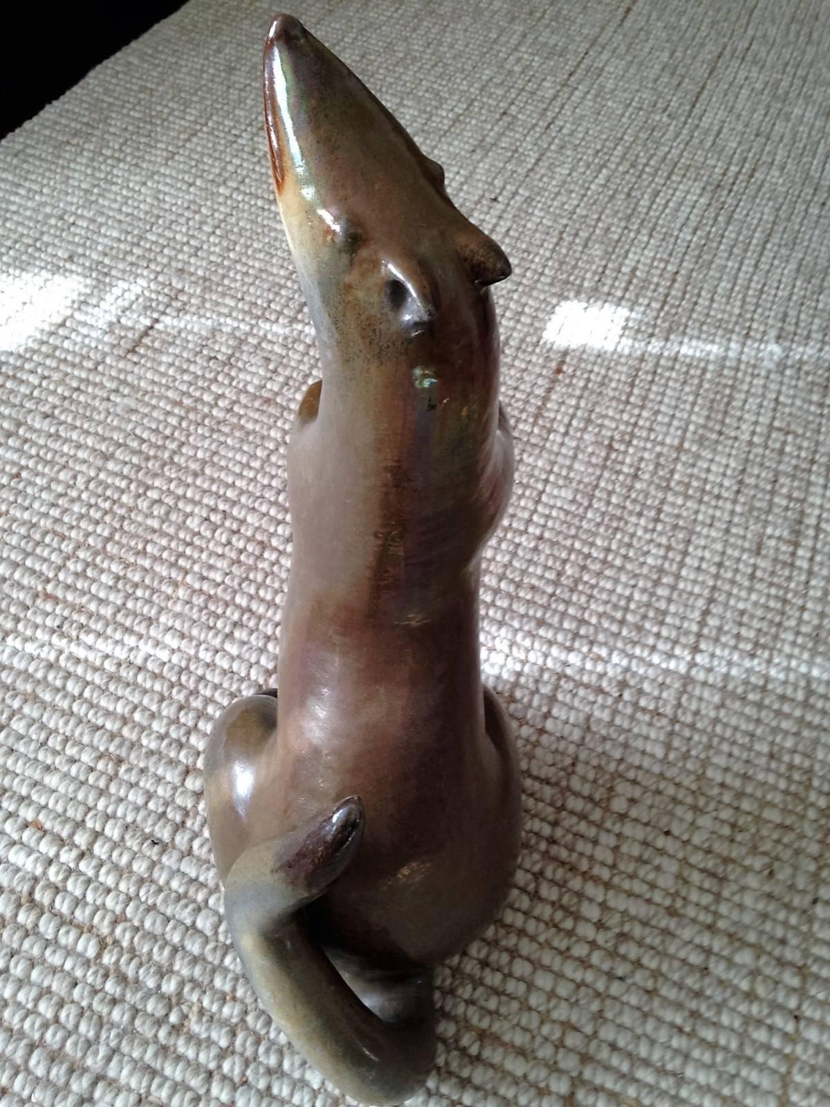 Unusual Modernist Italian Pottery Weasel Sculpture In Excellent Condition For Sale In Mount Penn, PA