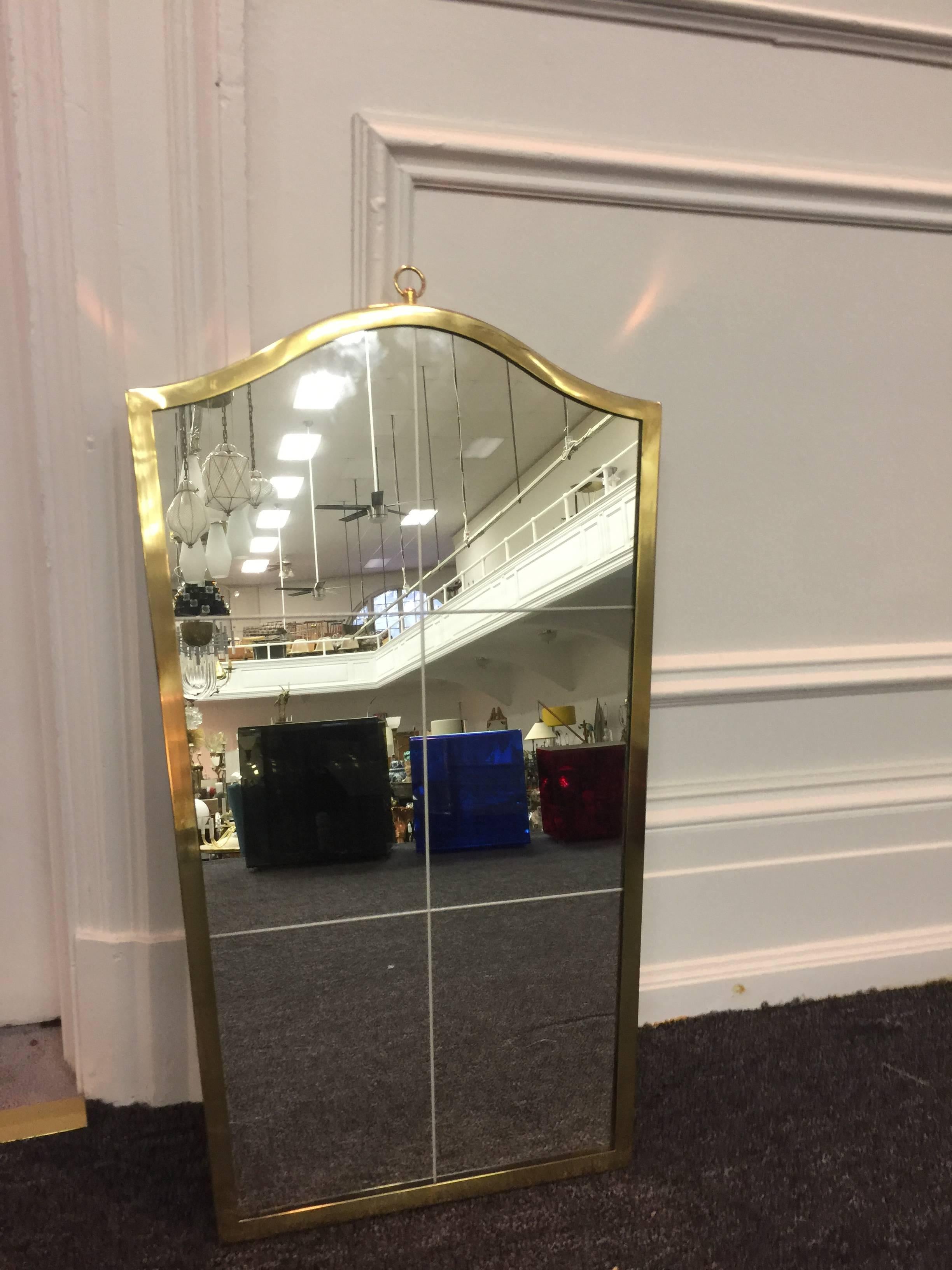 French Exceptional Etched Wall Mirror with Brass Frame in the Style of Maison Baguès For Sale