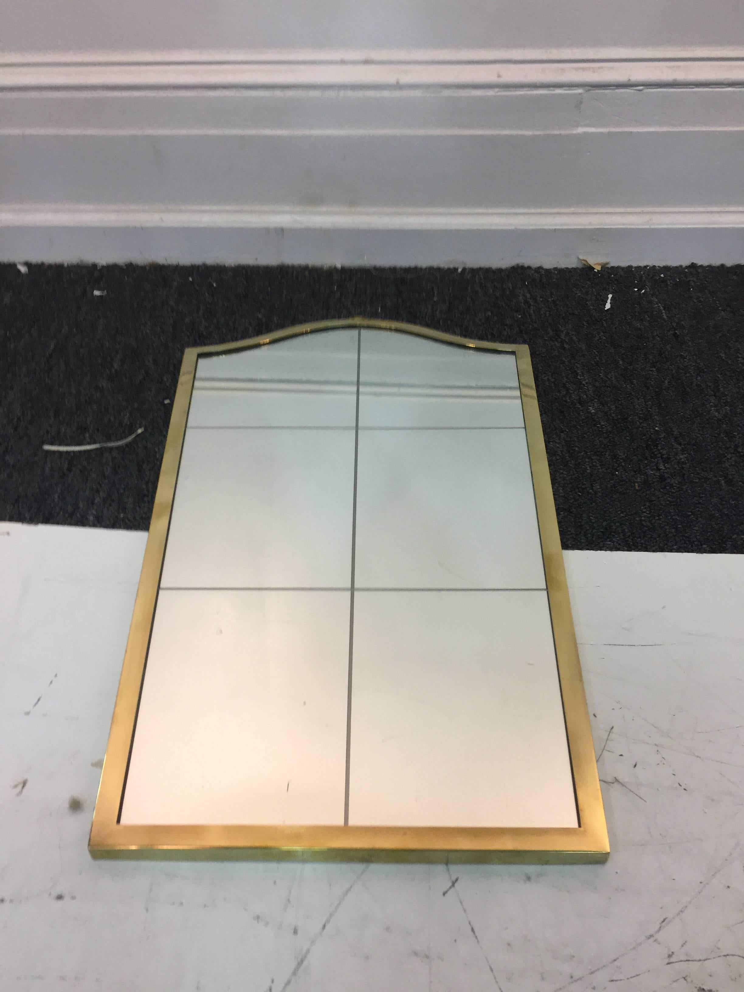 Glass Exceptional Etched Wall Mirror with Brass Frame in the Style of Maison Baguès For Sale
