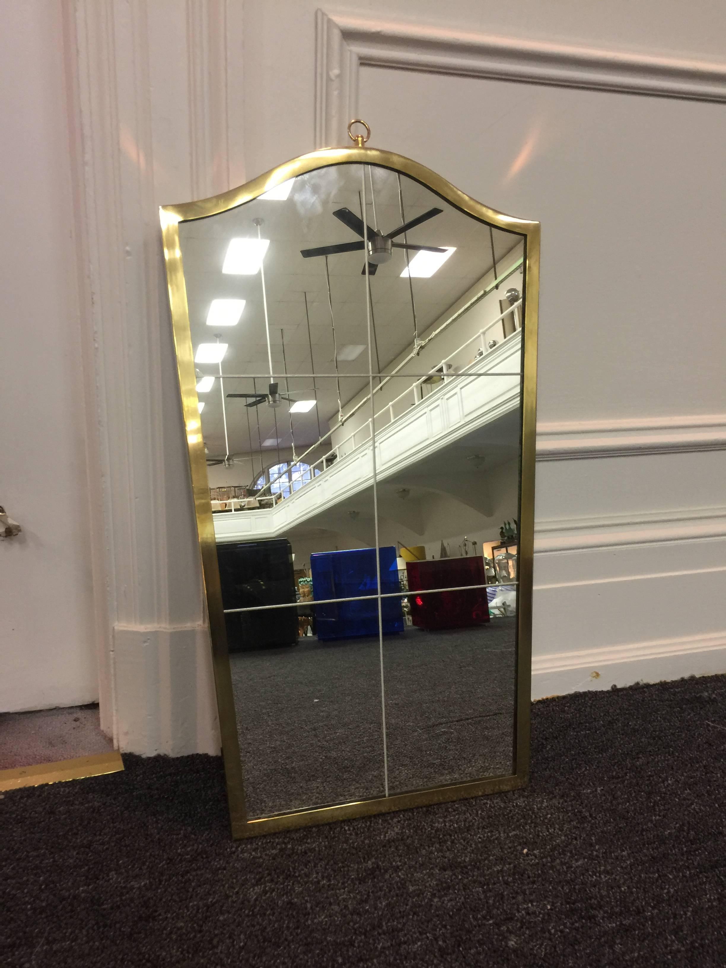 Exceptional Etched Wall Mirror with Brass Frame in the Style of Maison Baguès In Good Condition For Sale In Mount Penn, PA