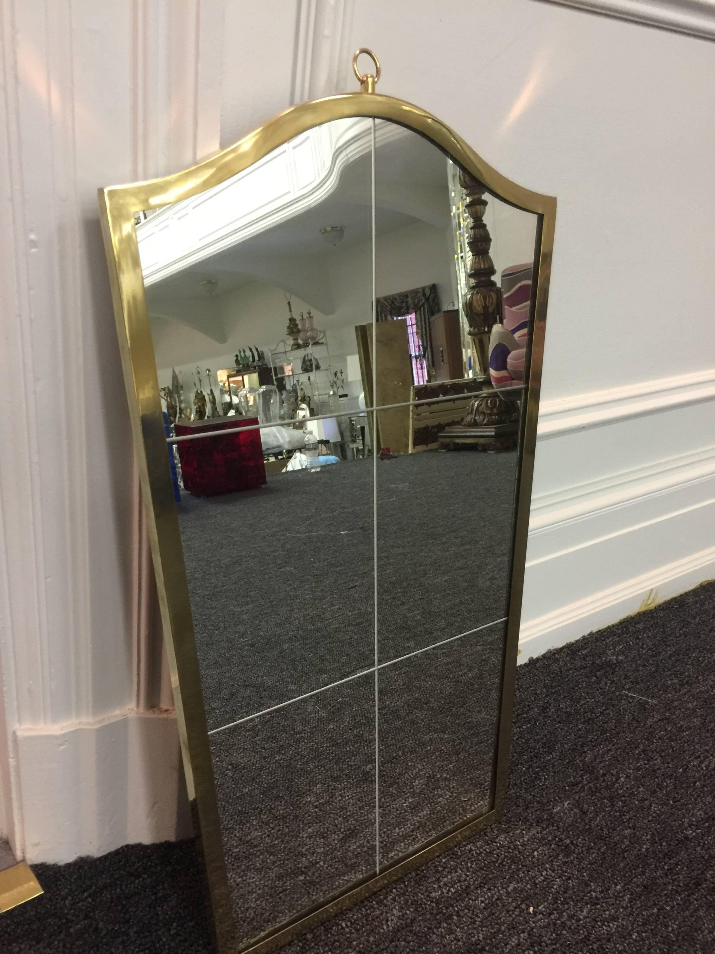 Modern Exceptional Etched Wall Mirror with Brass Frame in the Style of Maison Baguès For Sale
