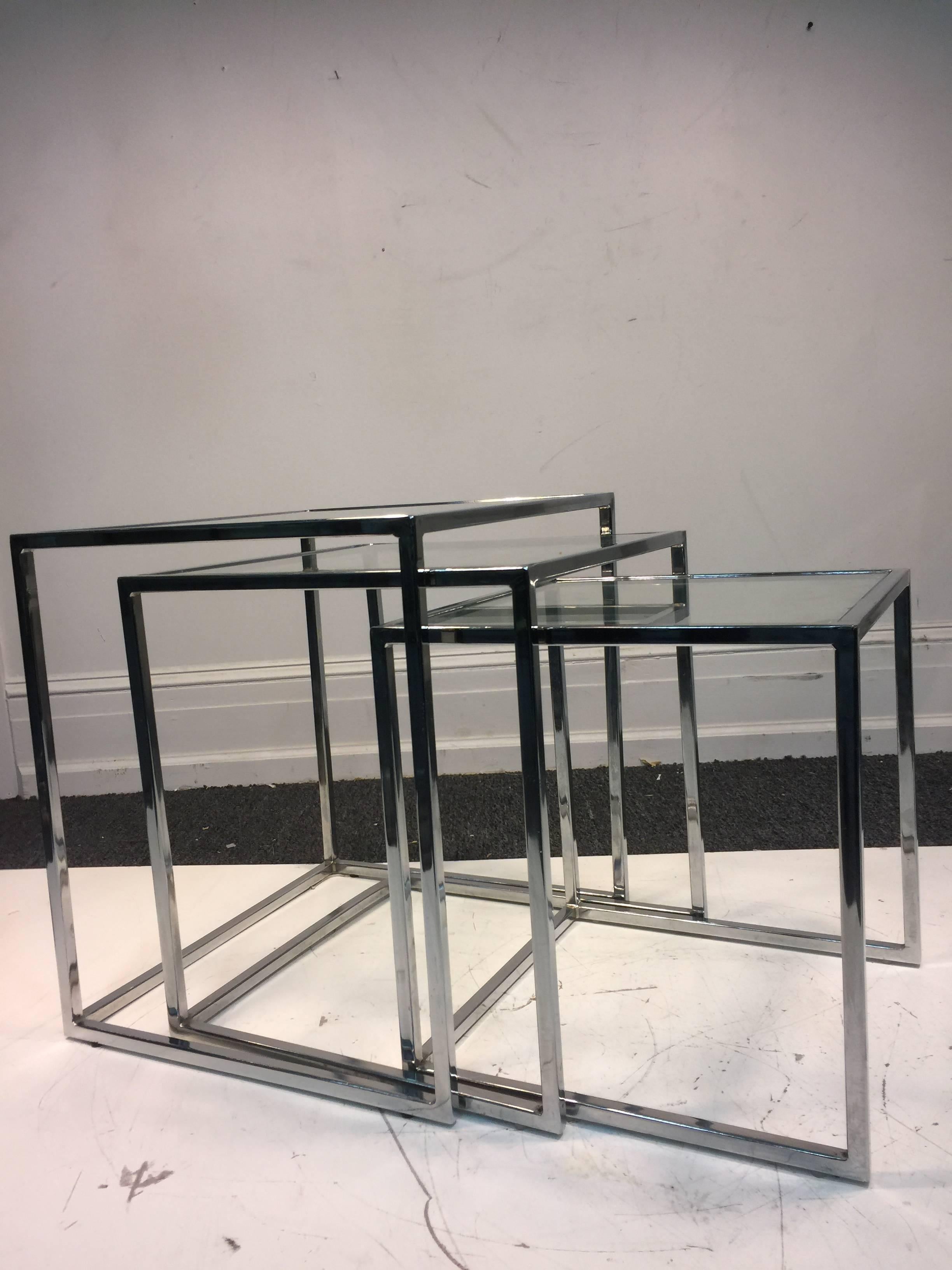 American Exceptional Set of Chrome Nesting Tables by Milo Baughman For Sale