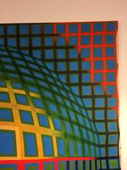 Fantastic Op Art Painting with Bright Colors in the Manner of Victor Vasarely