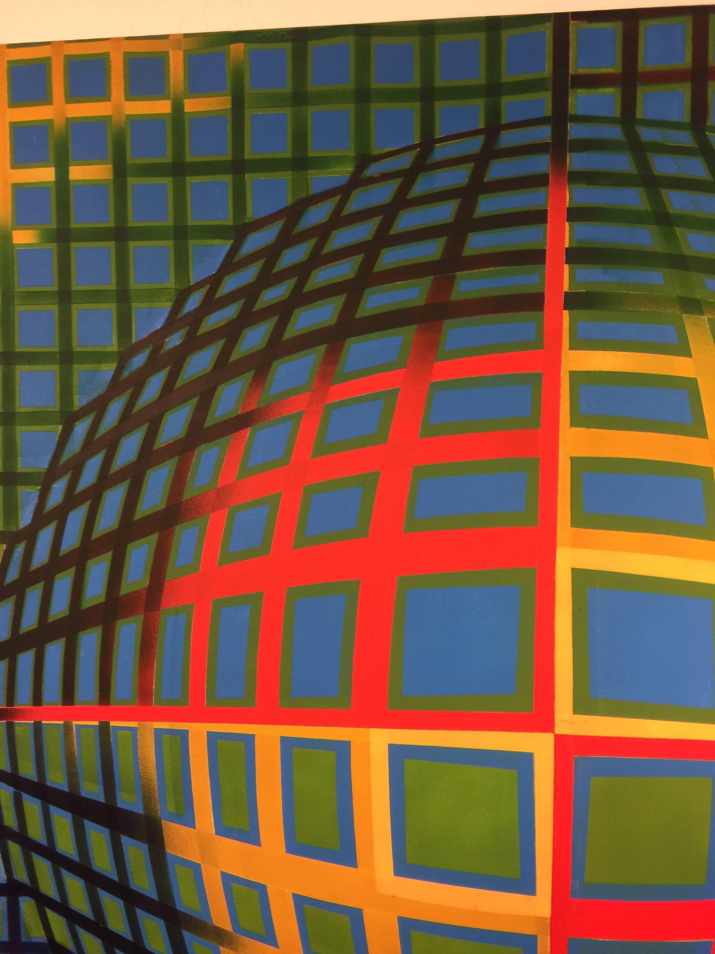 Fantastic Op Art Painting with Bright Colors in the Manner of Victor Vasarely For Sale 2