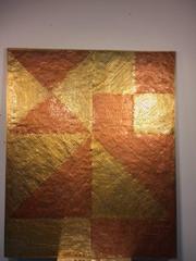 Giant Mixed-Metal Wall Sculpture with Brass and Copper Geometric Shapes