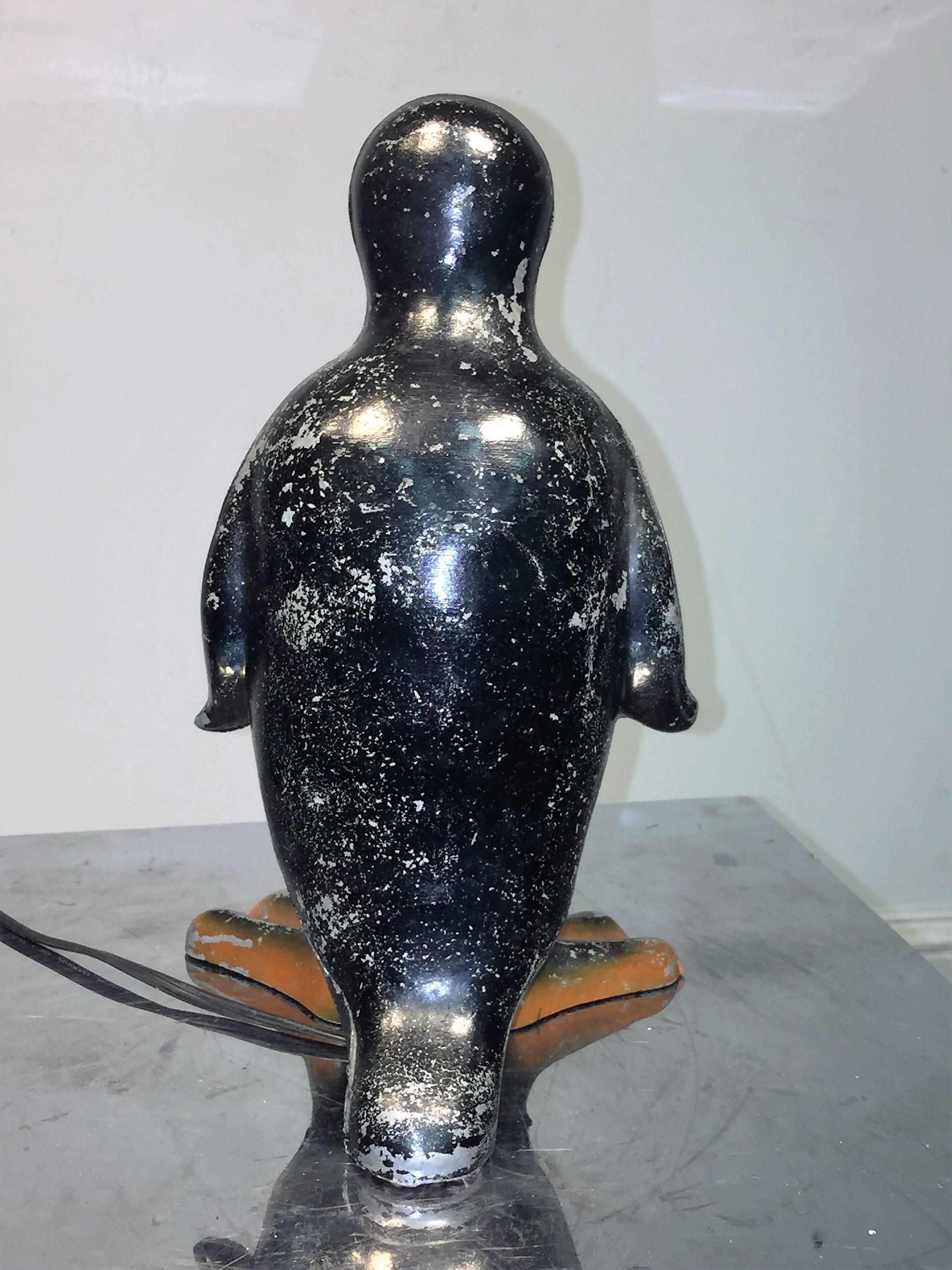 Polychromed Adorable Rare Art Deco Penguin Lamp For Sale