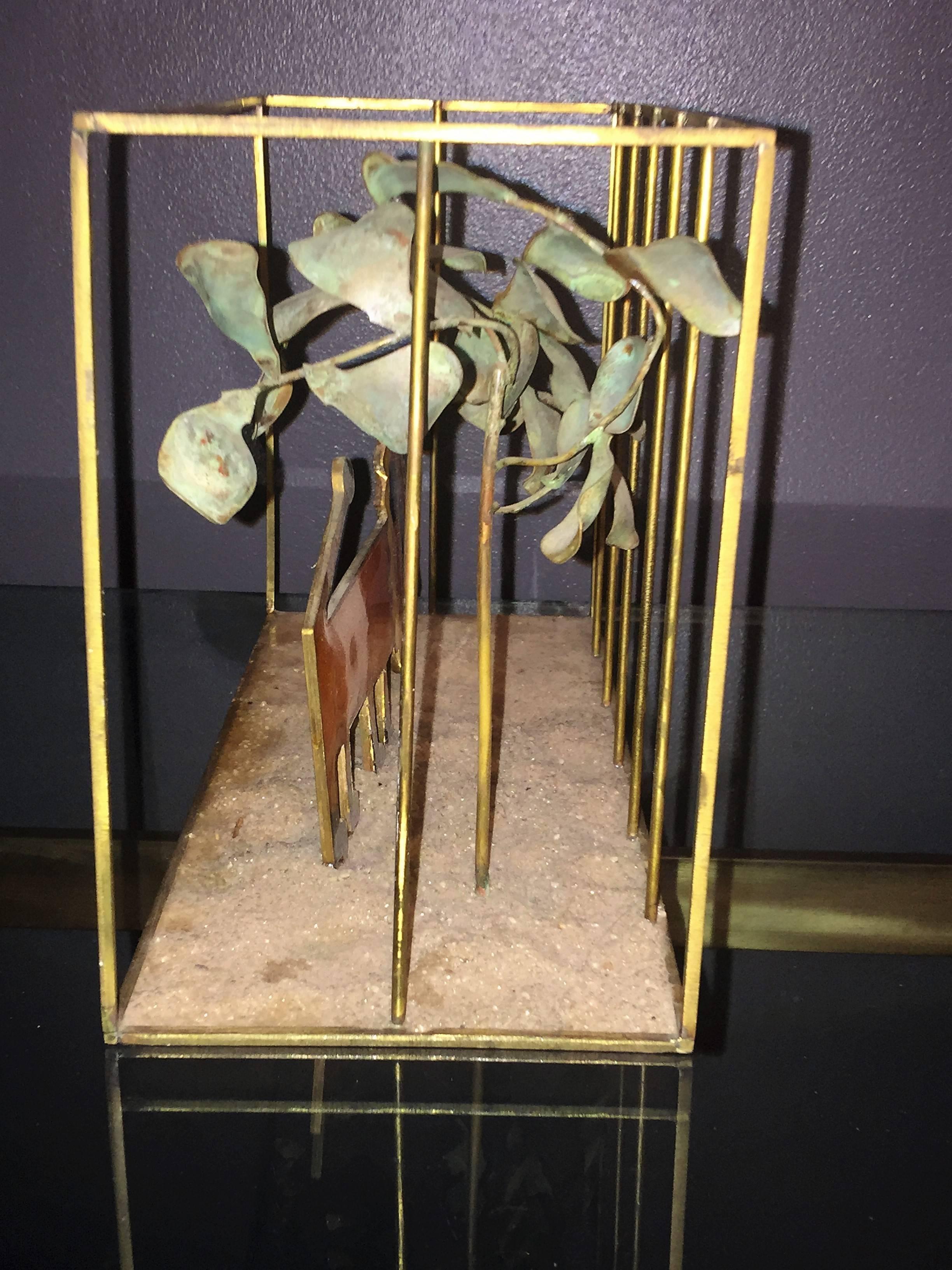 Cast Animated Curtis Jere Modernist Pop Orange Resin Lion in Brass Cage Sculpture For Sale