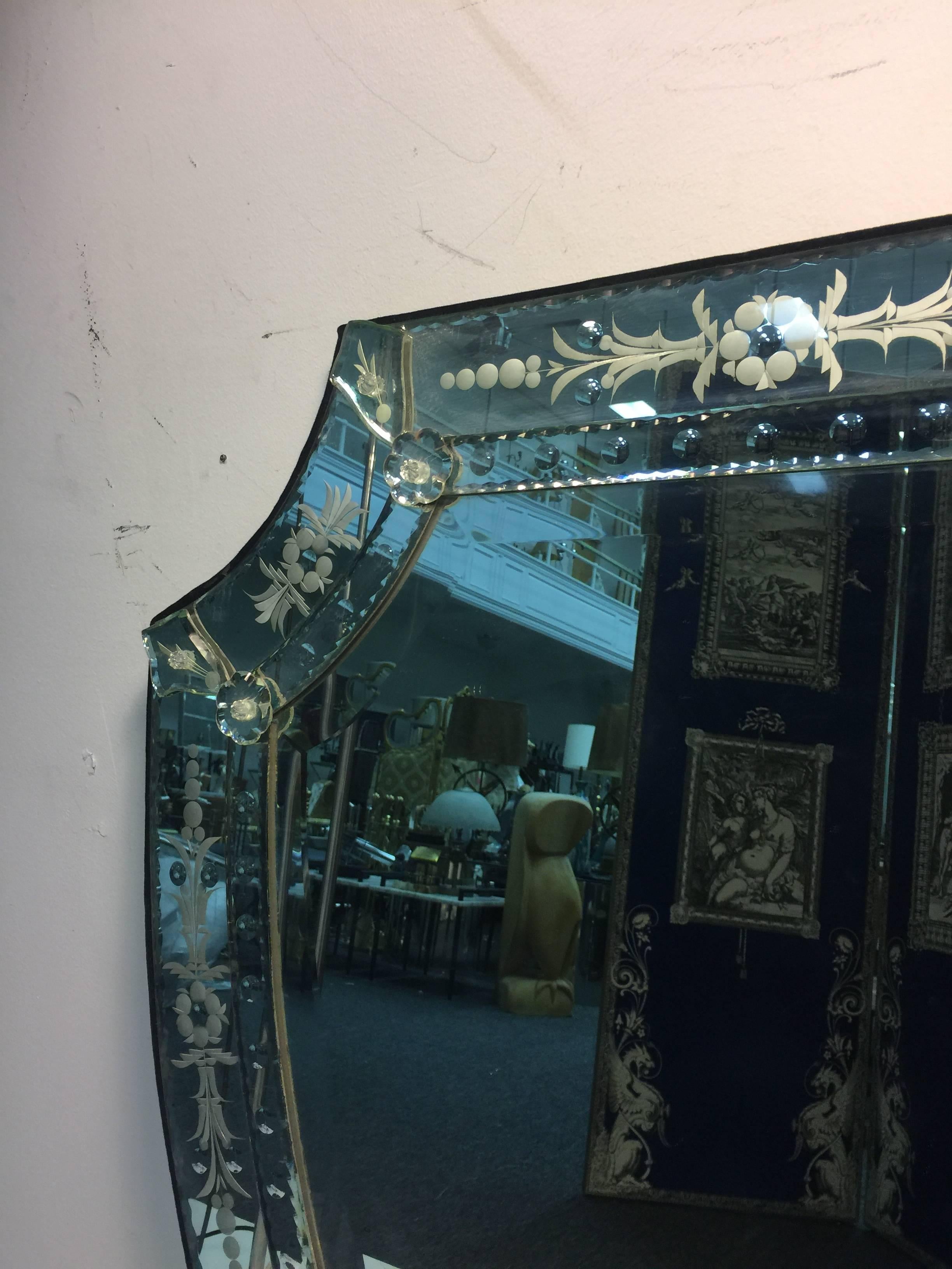 Striking Venetian Shield Design Etched Wall Mirror For Sale 2
