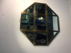 Beautiful Italian Brass Octagonal-Shaped Wall Mirror with Unusual Design