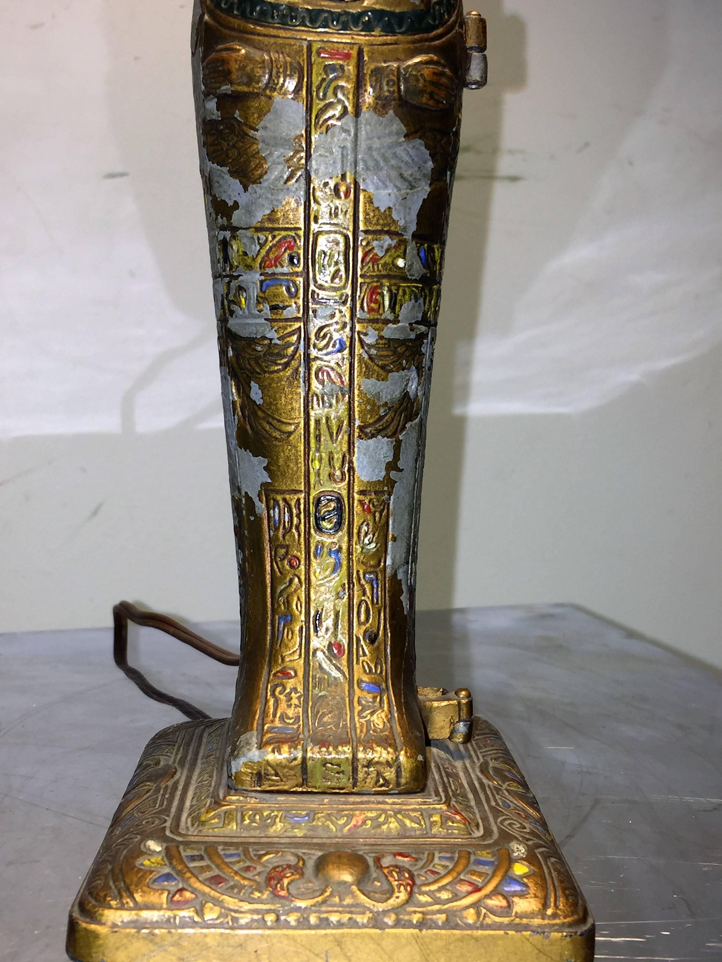 American Interesting Art Deco Naughty Nude Egyptian Sarcophagus Lamp For Sale