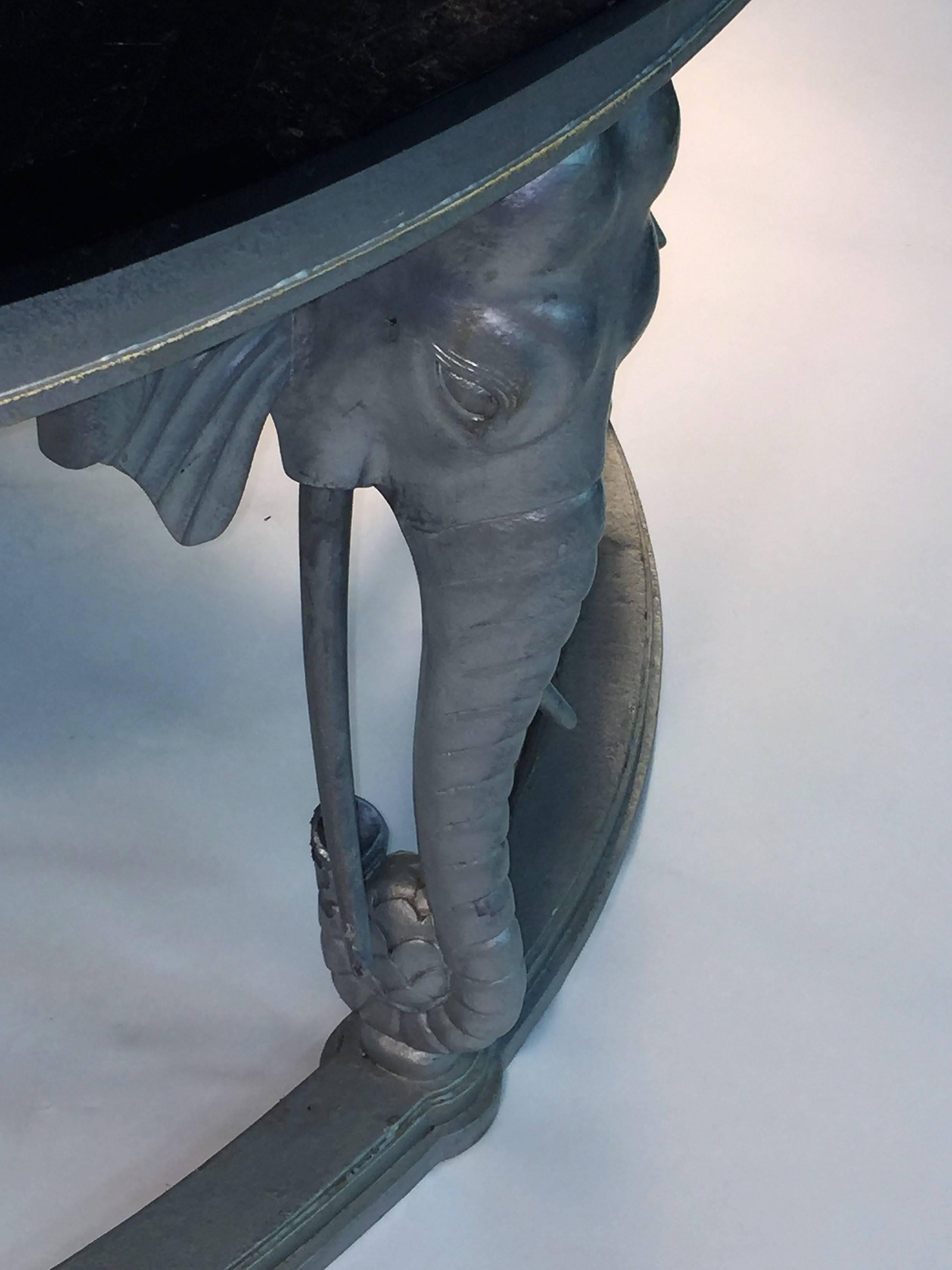 Stunning Silvered Carved Elephant Head and Black Tessellated Marble Console For Sale 3
