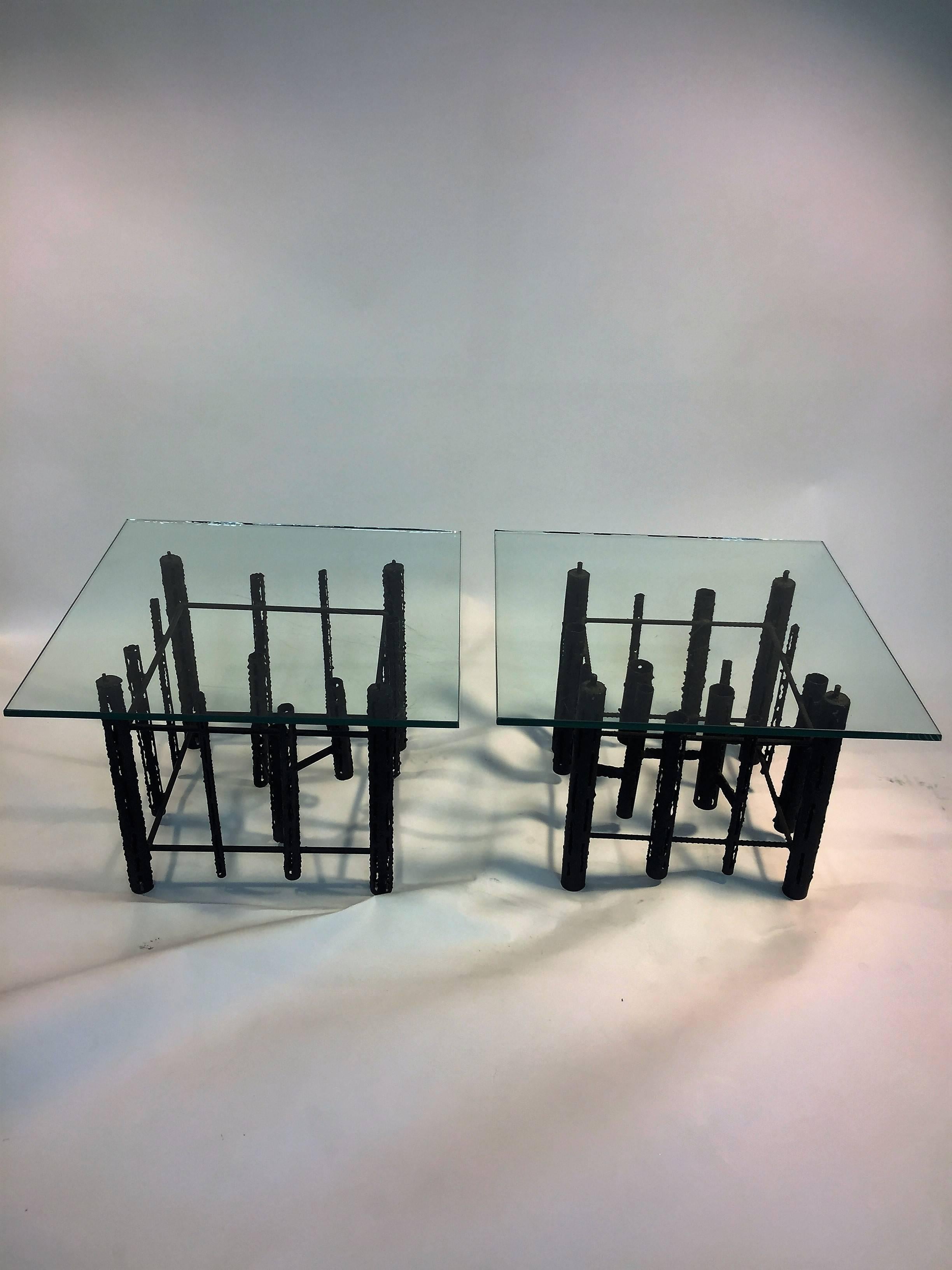 Pair of Paul Evans Style Brutalist Tubular Sculptural Tables For Sale 3