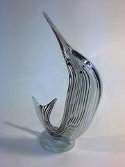 Seguso Black, White and Clear Striped Sailfish Murano Sculpture