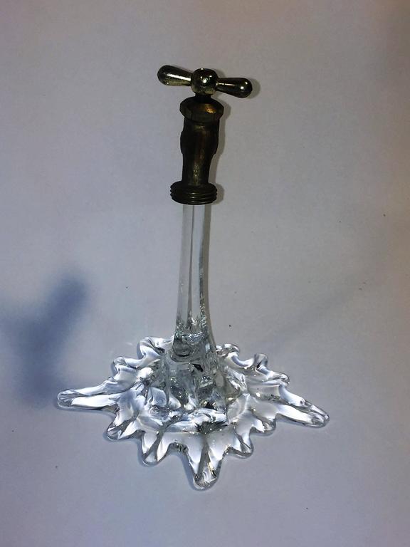 Illusory Italian Brass Faucet Flowing Water Glass Sculpture For Sale at