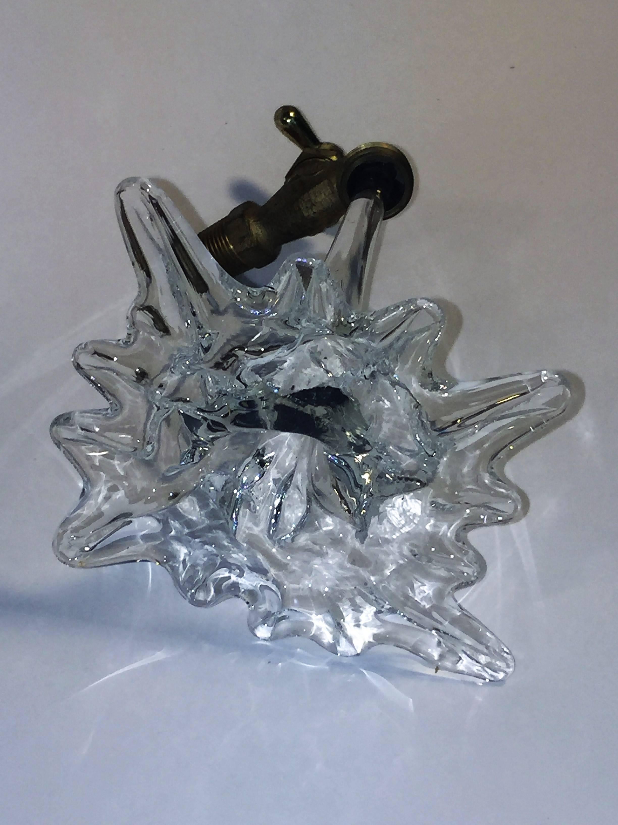 Illusory Italian Brass Faucet Flowing Water Glass Sculpture In Excellent Condition For Sale In Mount Penn, PA