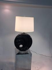 Monumental Black Swirl Design Ceramic Lamp with Lucite Base and Finial