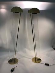 Monumental Pair of Brass and Lucite Floor Lamps in the Manner of Fontana Arte