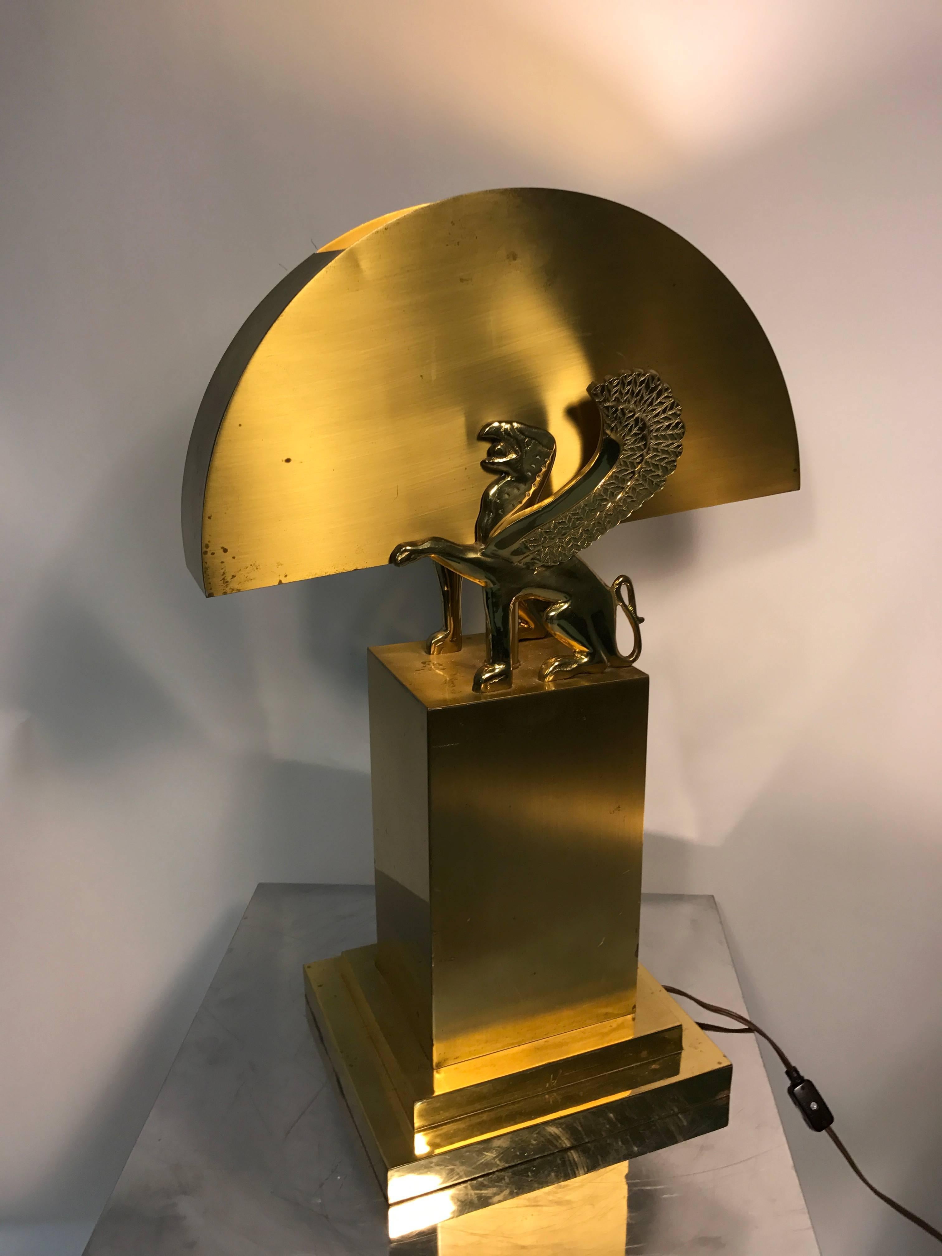 Modern Wonderful Pair of Brass Table Lamps with Winged Lions in the Style of Versace For Sale