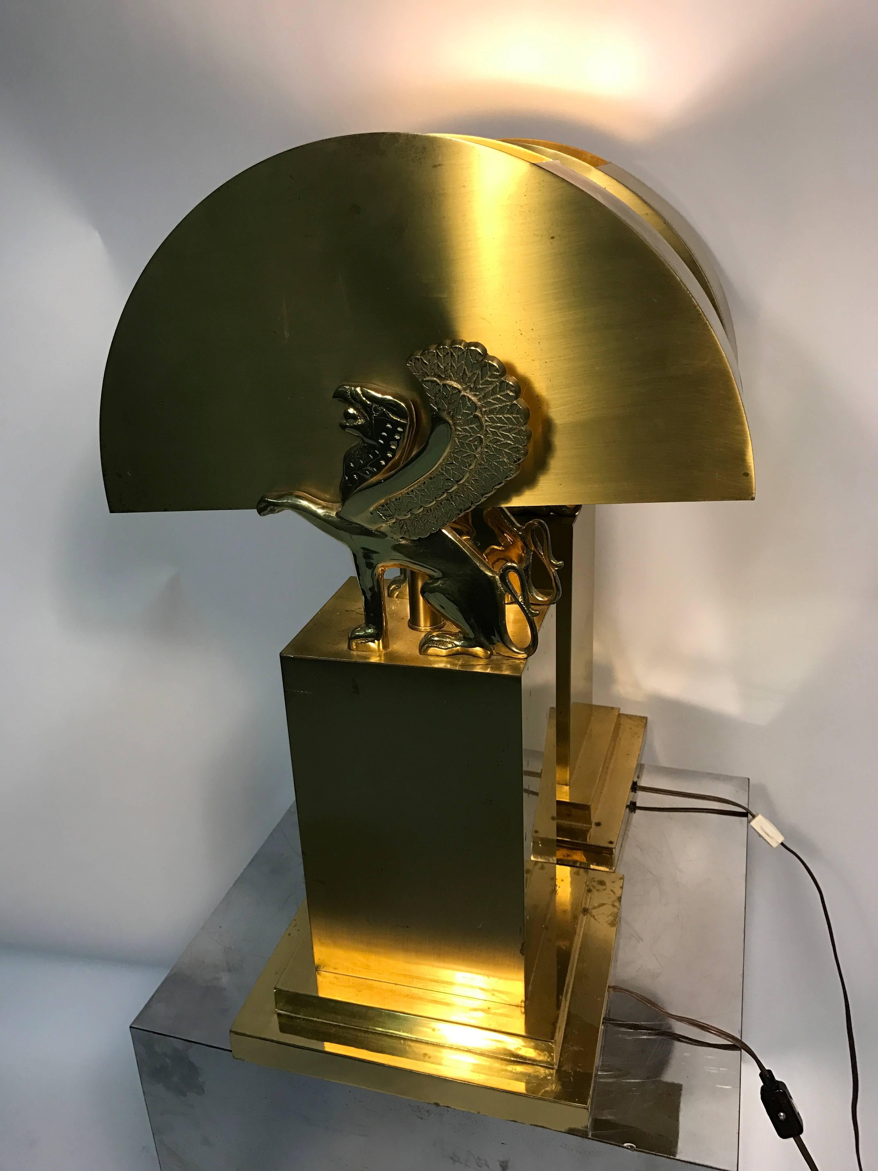 Wonderful Pair of Brass Table Lamps with Winged Lions in the Style of Versace In Good Condition For Sale In Mount Penn, PA