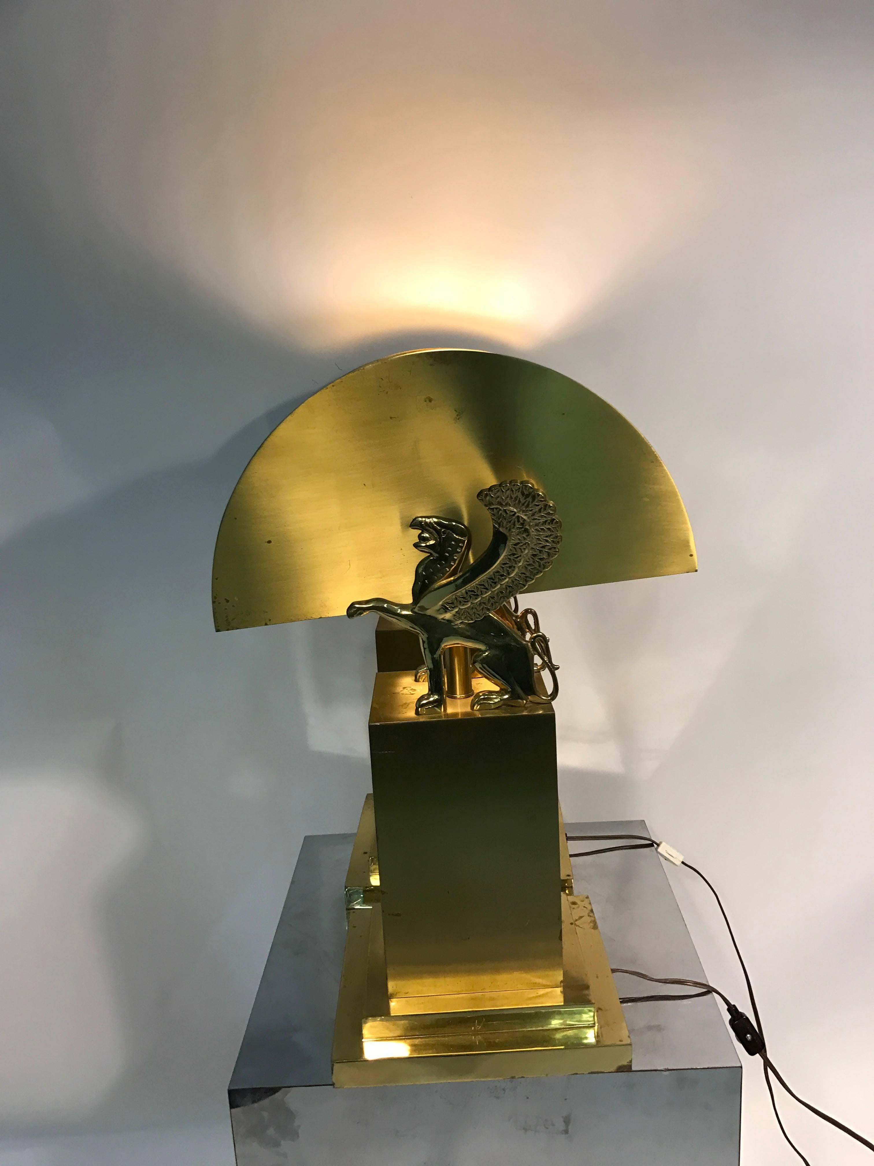 20th Century Wonderful Pair of Brass Table Lamps with Winged Lions in the Style of Versace For Sale