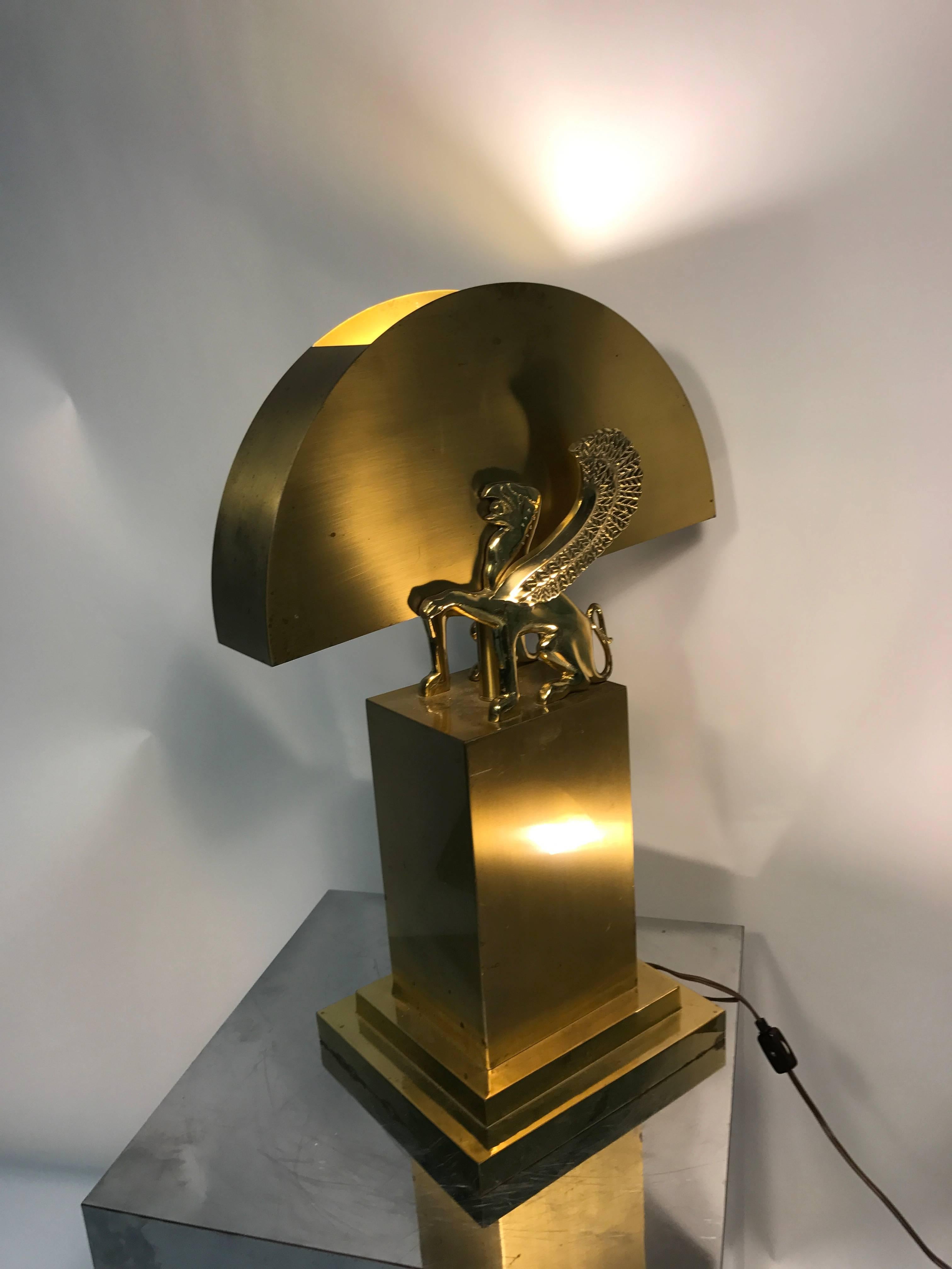 Wonderful Pair of Brass Table Lamps with Winged Lions in the Style of Versace For Sale 1