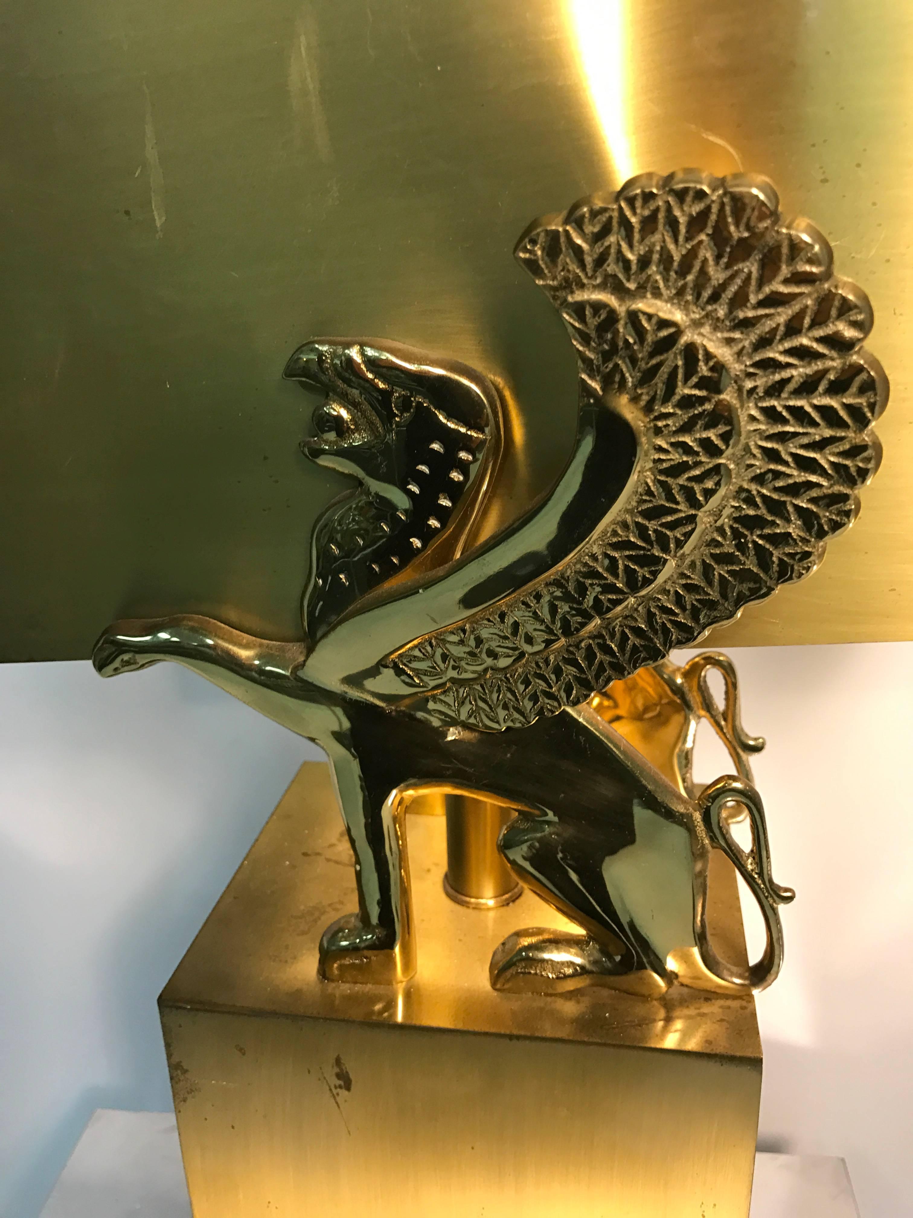 Wonderful Pair of Brass Table Lamps with Winged Lions in the Style of Versace For Sale 3