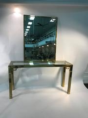 Stunning Solid Brass Italian Mirror and Console Table with Greek Key Design