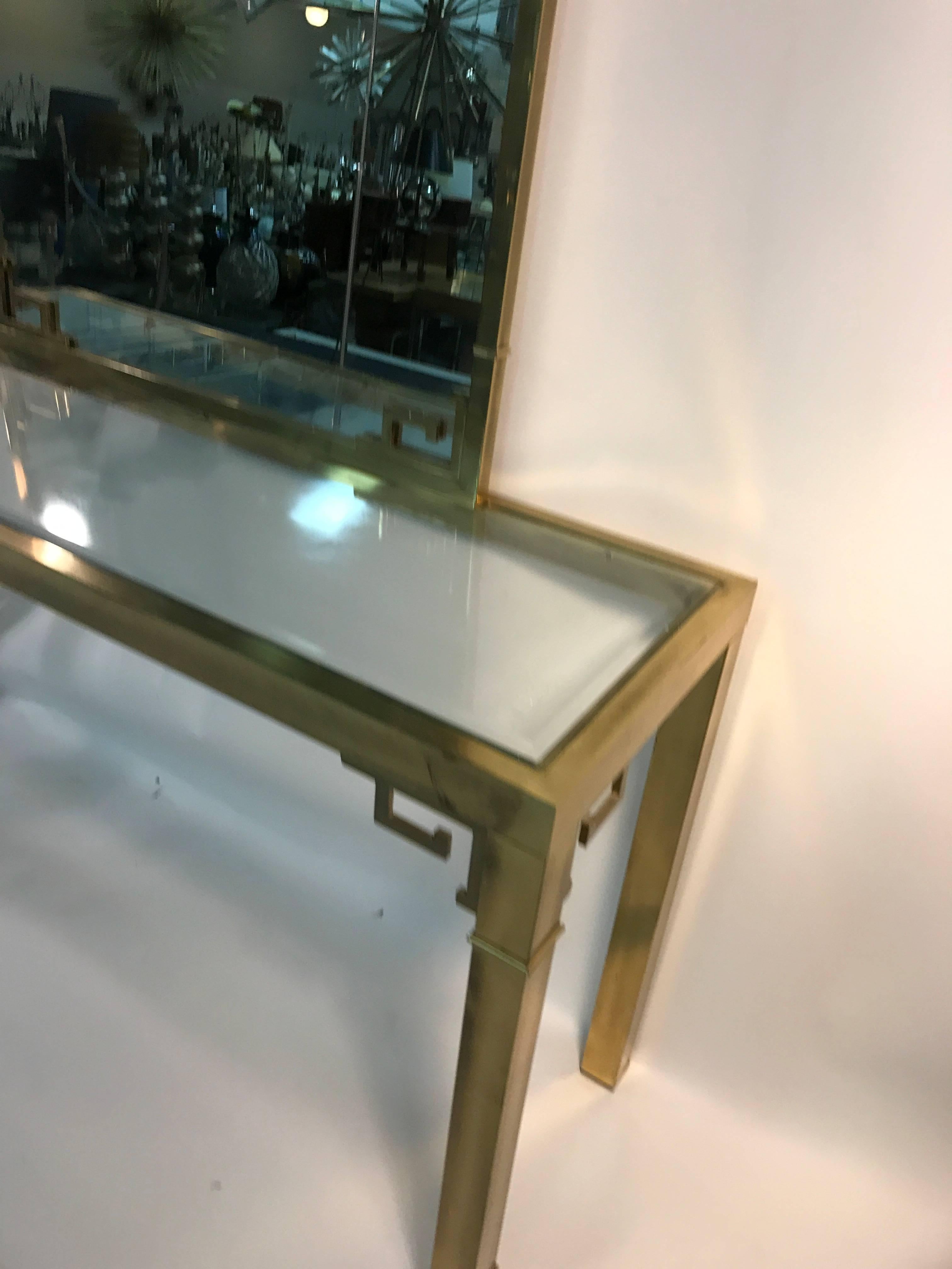 Stunning Solid Brass Italian Mirror and Console Table with Greek Key Design For Sale 2