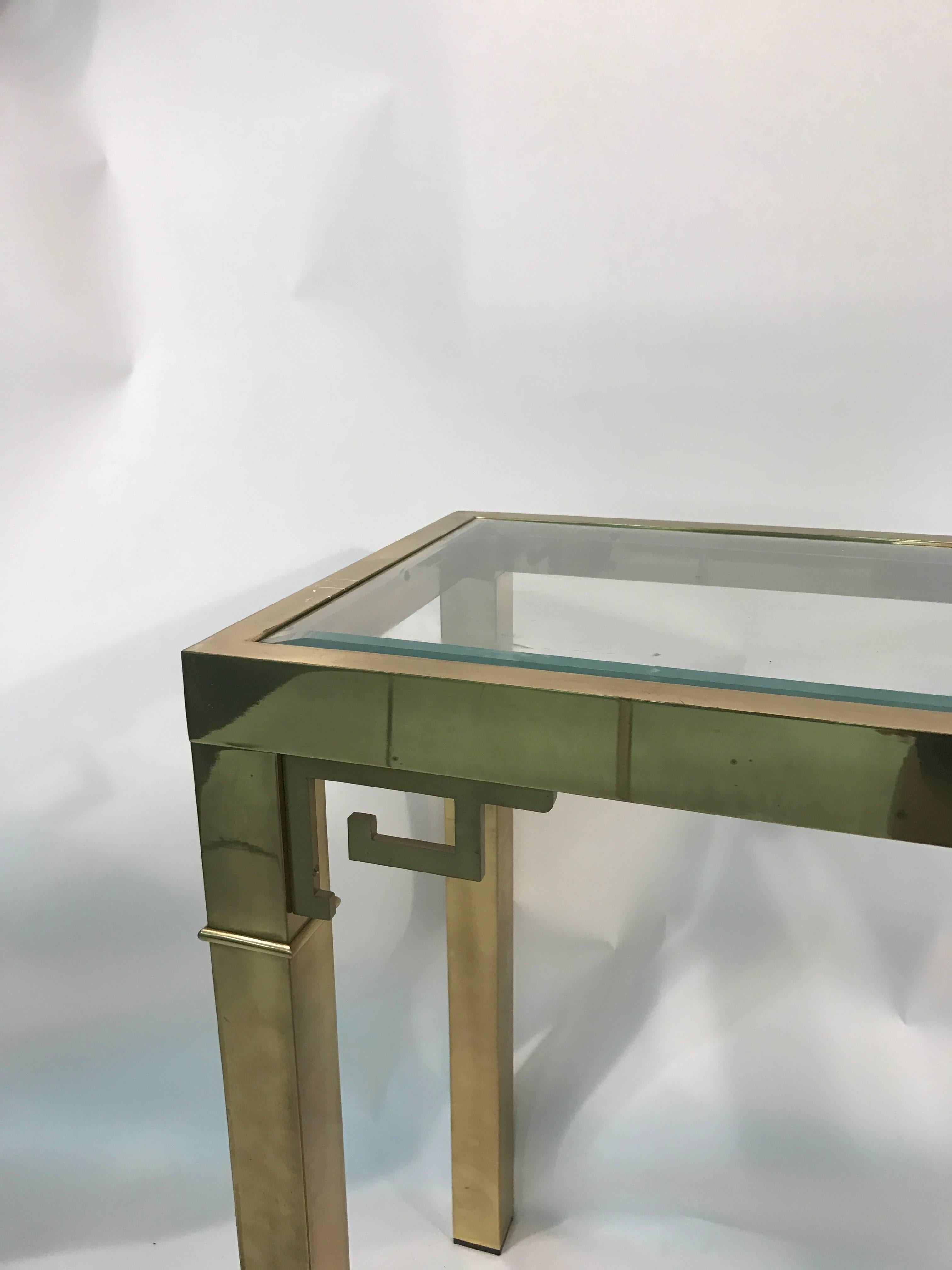 Stunning Solid Brass Italian Mirror and Console Table with Greek Key Design For Sale 3