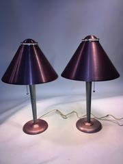 Amazing Pair of Art Moderne Anodized Spun Aluminum Lamps