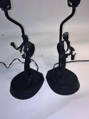 Sculptural Mid-Century Pair of Blackened Metal Musician Lamps