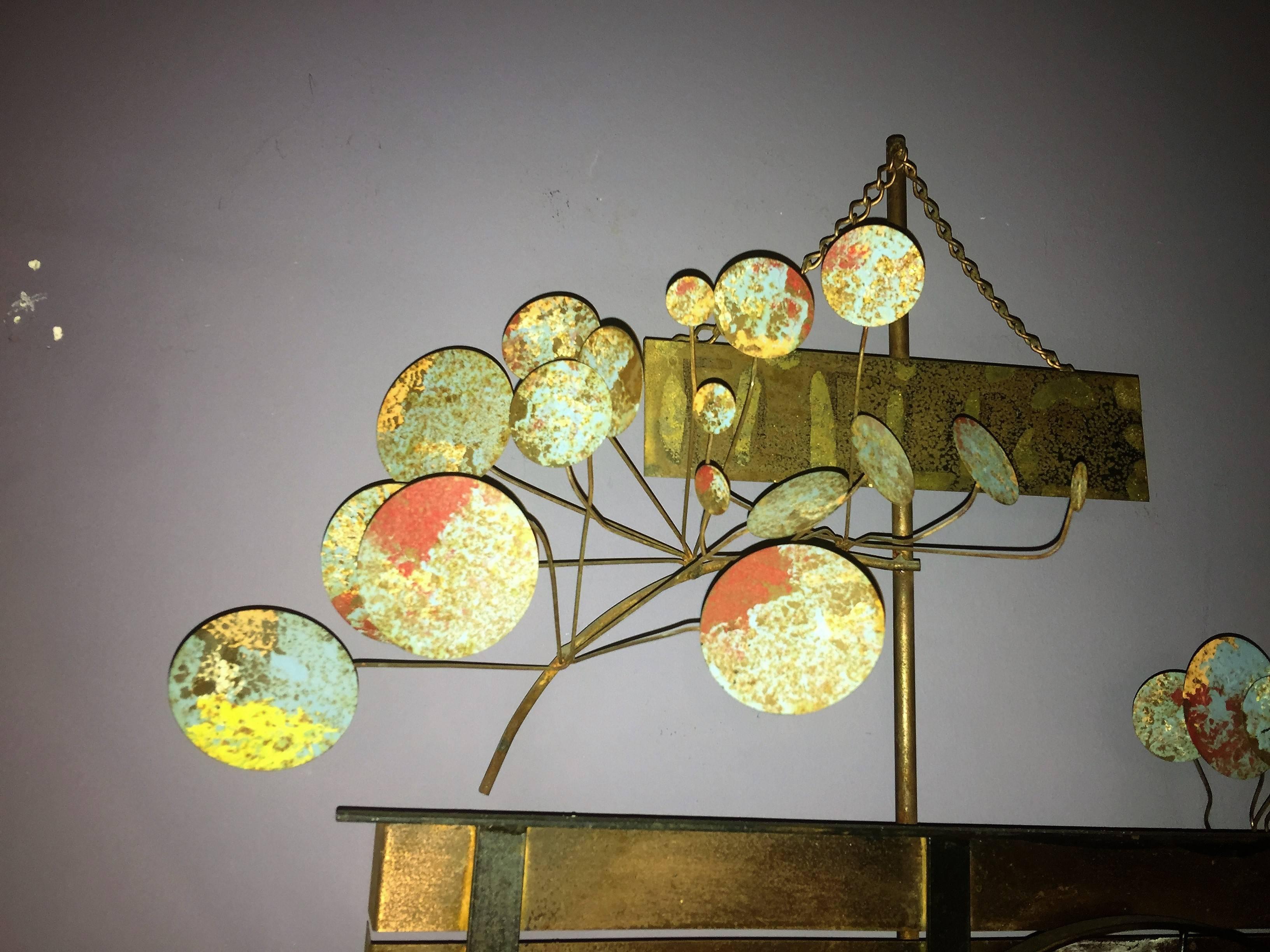  Signed Curtis Jere Brutalist Flower Cart Wall Sculpture In Excellent Condition For Sale In Mount Penn, PA
