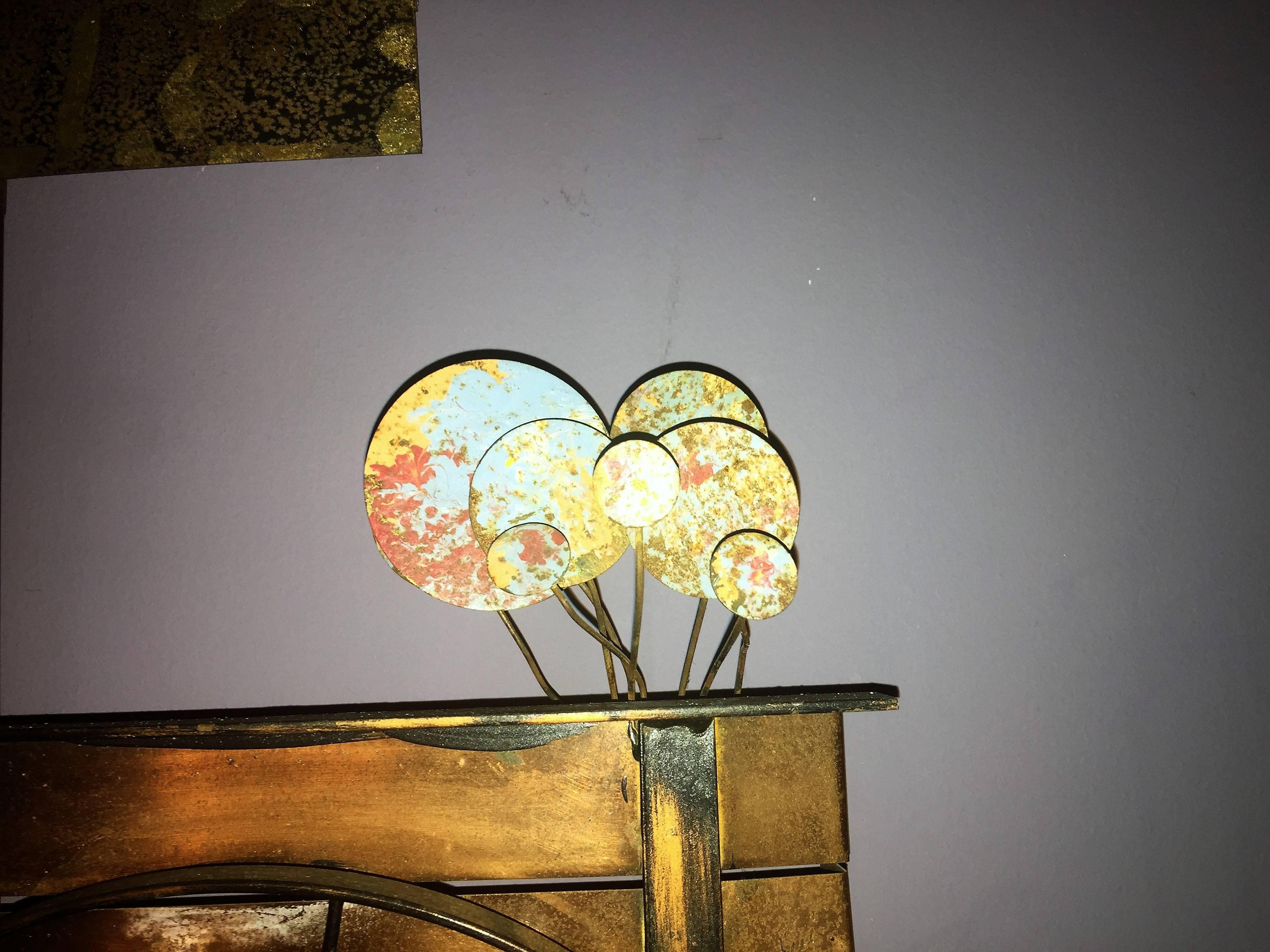 Late 20th Century  Signed Curtis Jere Brutalist Flower Cart Wall Sculpture For Sale